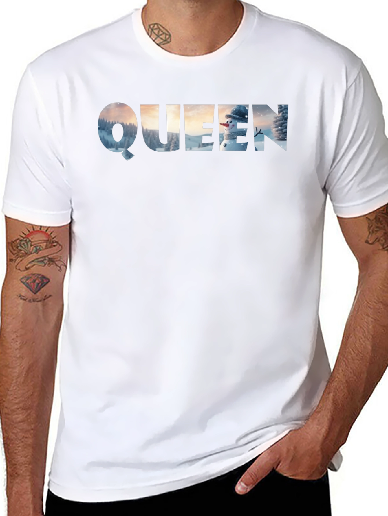 Black Queen Winter Scene Black T-Shirt view 8