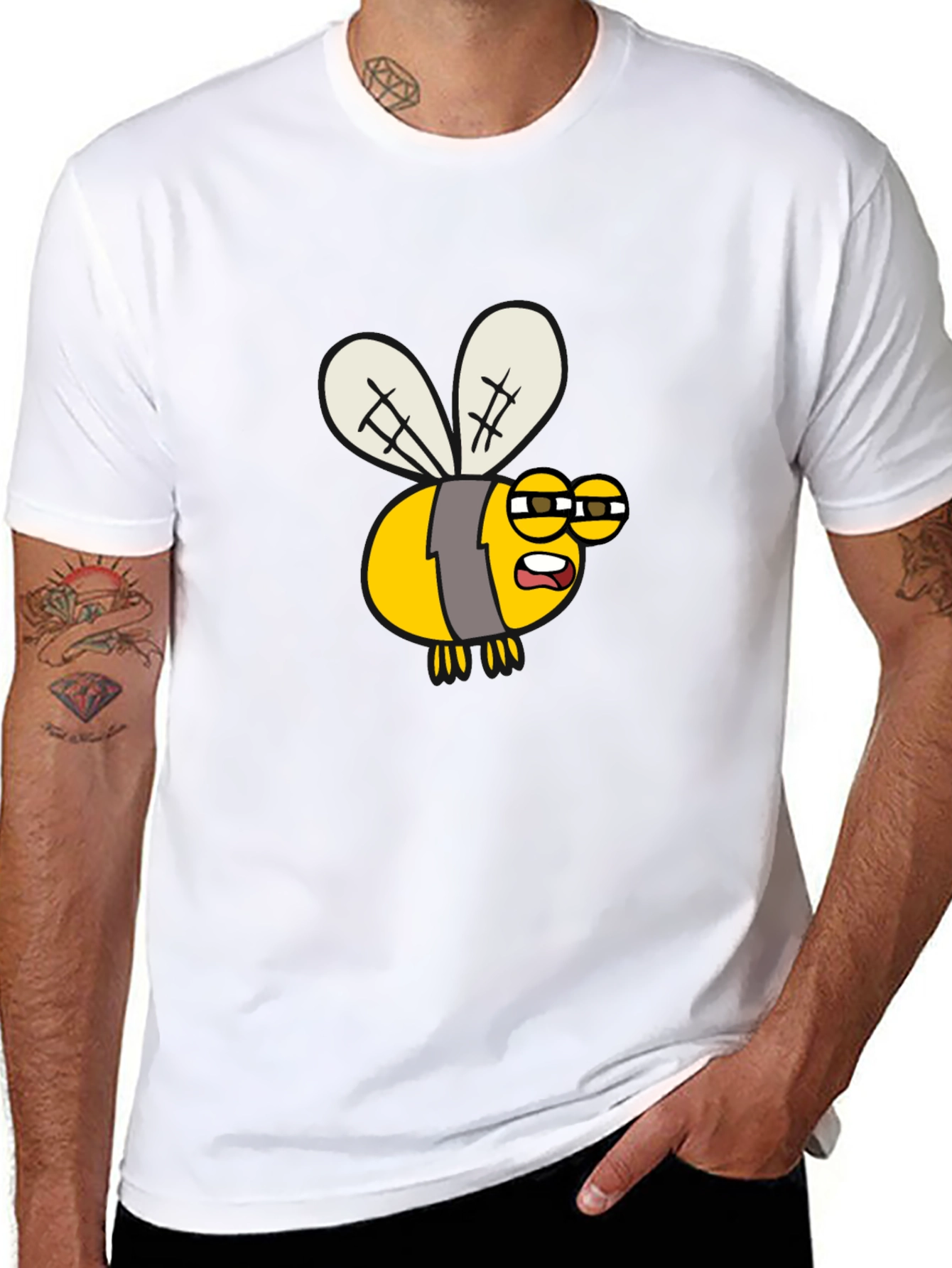 Black Funny Bee Cartoon Graphic T-Shirt - Soft Cotton Blend view 8