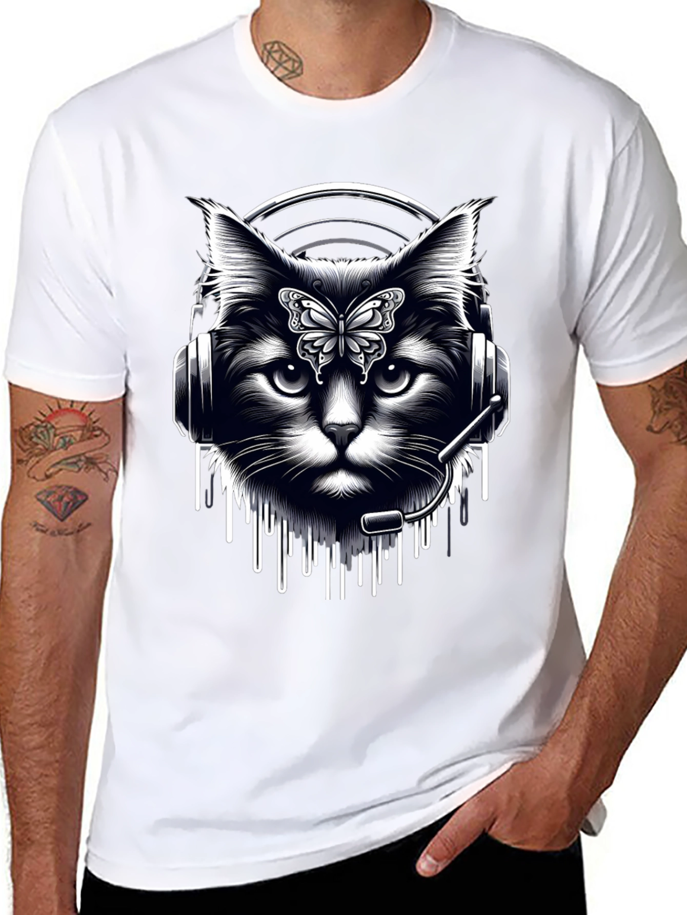 Black Cat DJ Graphic T-Shirt - Black view 8