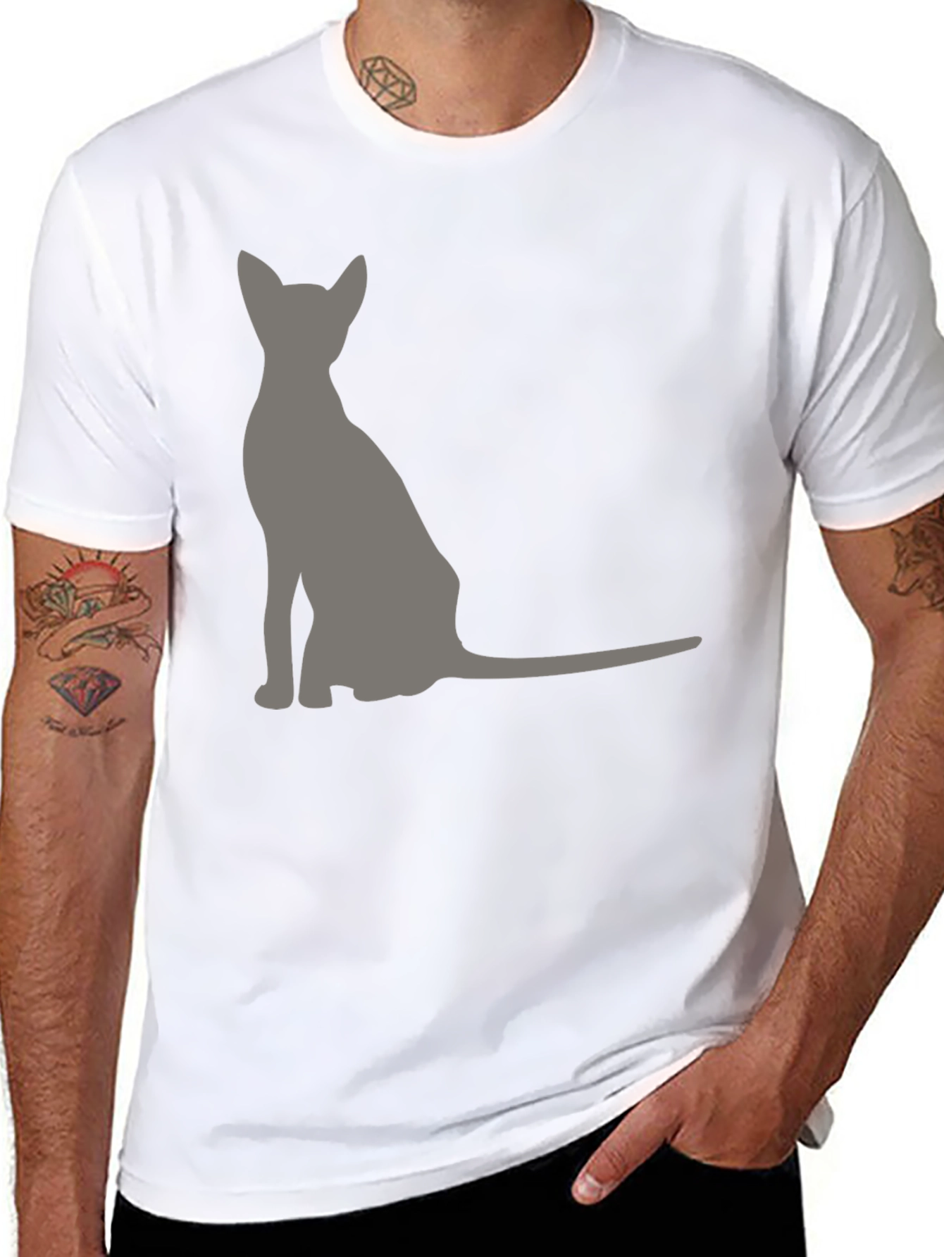 Black Cool Cat Silhouette Graphic Tee - Black view 8