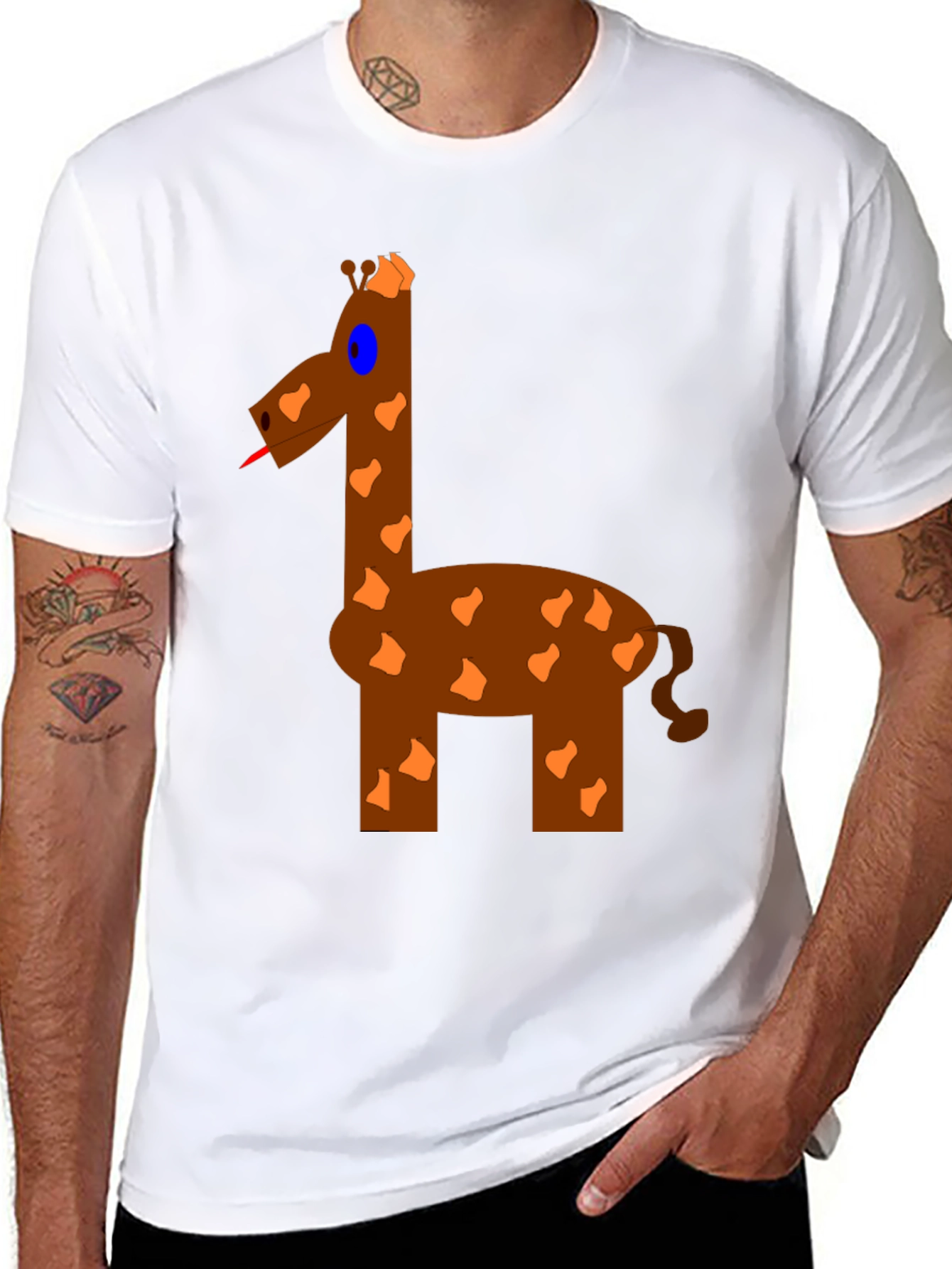 Black Funny Giraffe Graphic T-Shirt - Black Cotton Tee view 8