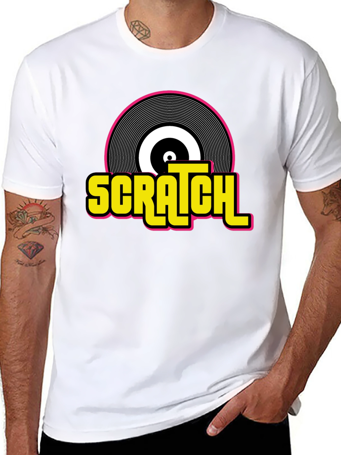 Black Scratch Record Graphic T-Shirt - Retro DJ Music Tee view 8