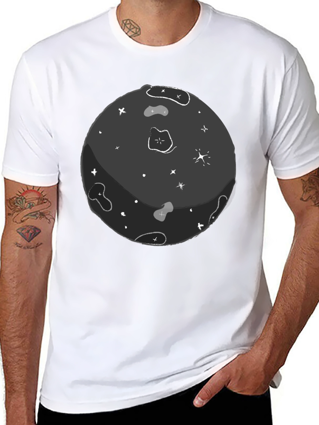 Black Cartoon Space T-Shirt - Unique Graphic Tee view 8