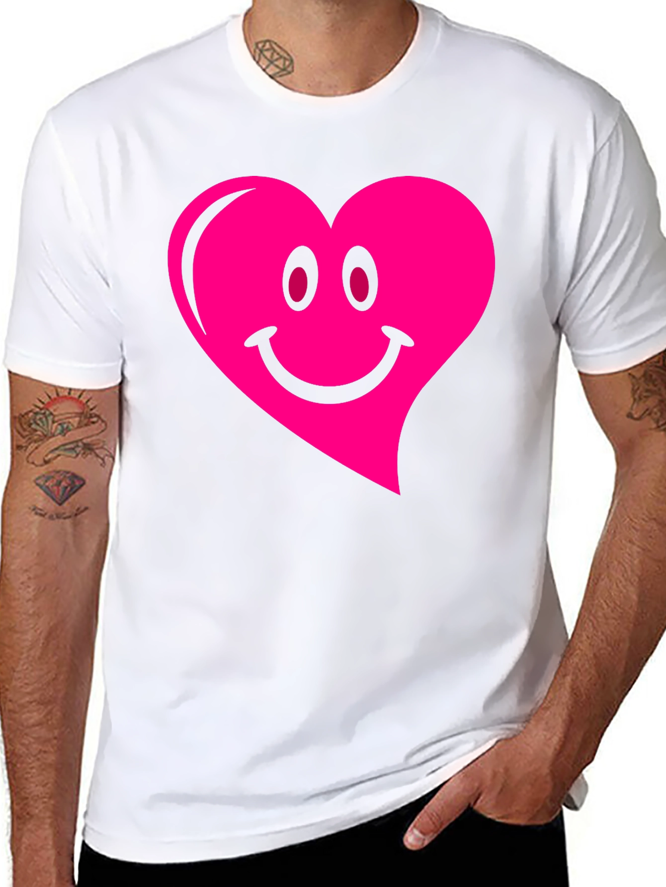 Black Heart Smiley Face Graphic Black T-Shirt view 8
