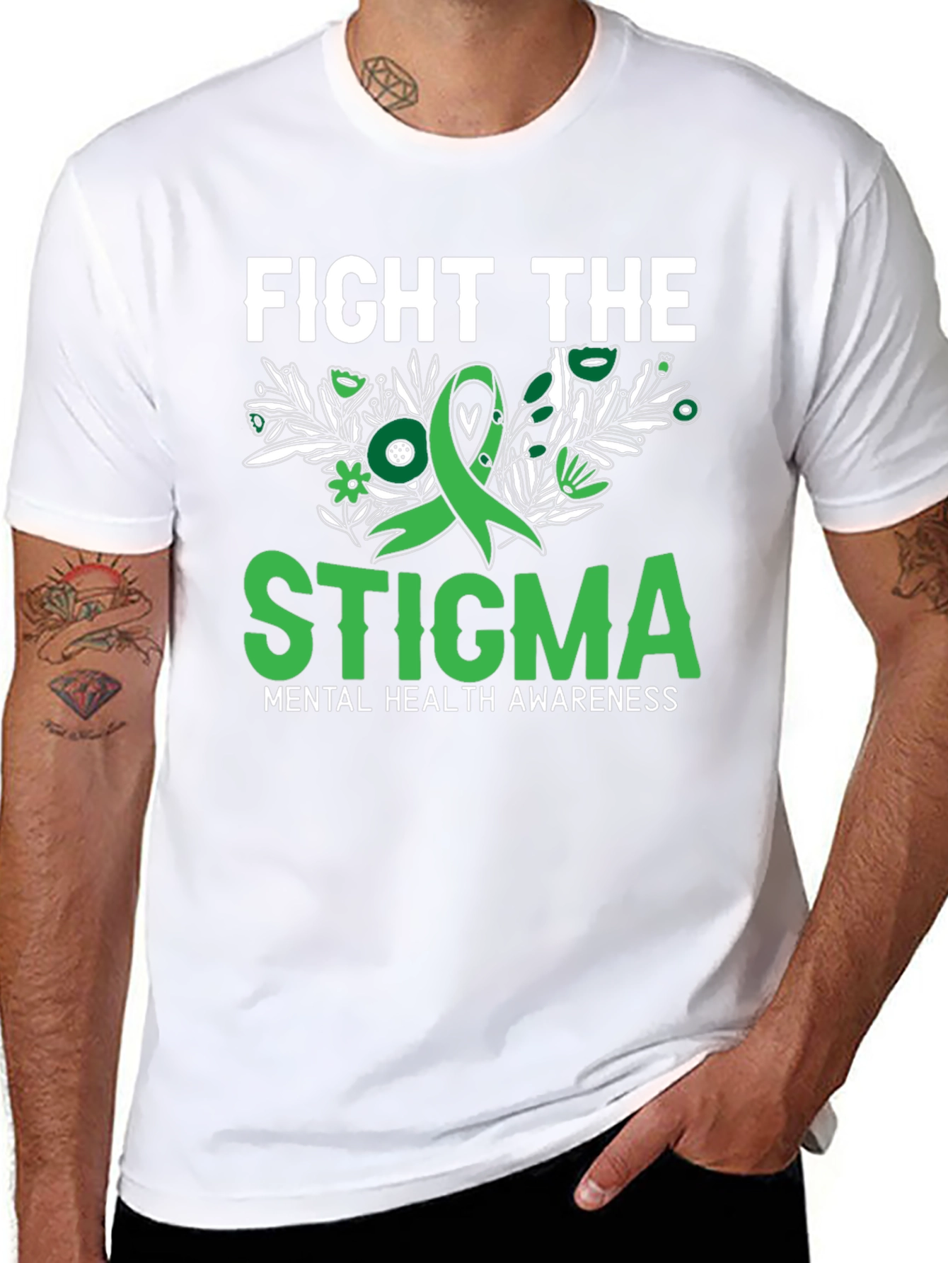 Black Fight the Stigma Mental Health Awareness T-Shirt view 8