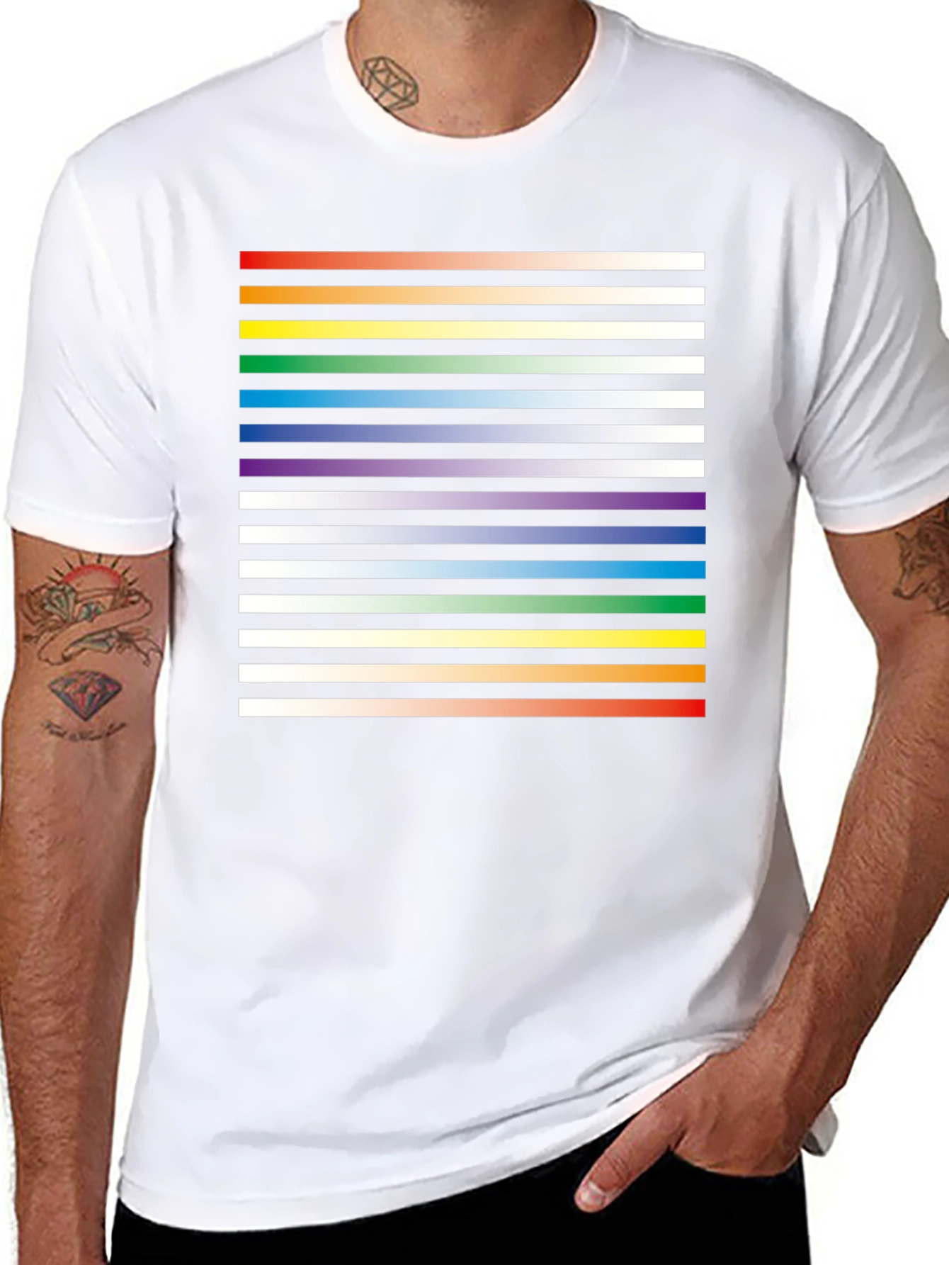 Black Striped Rainbow Graphic Print Black Tee view 8