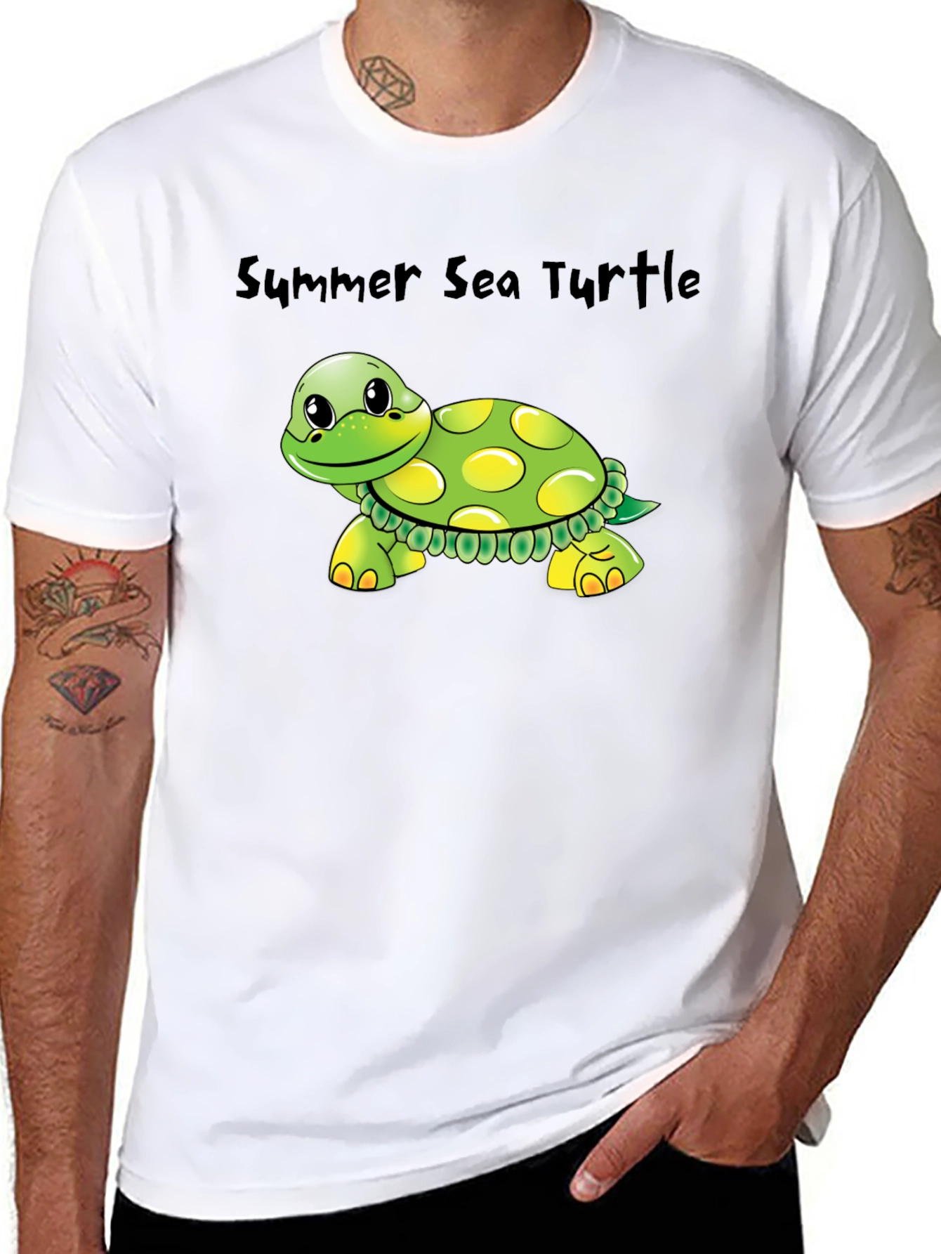 Black Summer Sea Turtle Graphic Tee - Soft Cotton Blend view 8