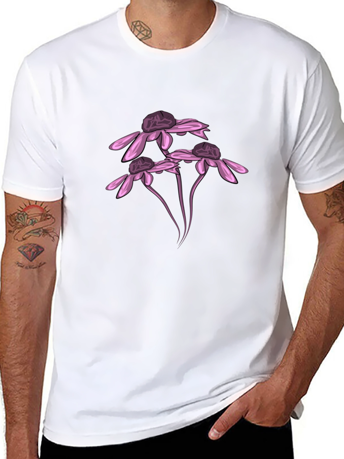 Black Black T-Shirt with Pink Flower Design view 8