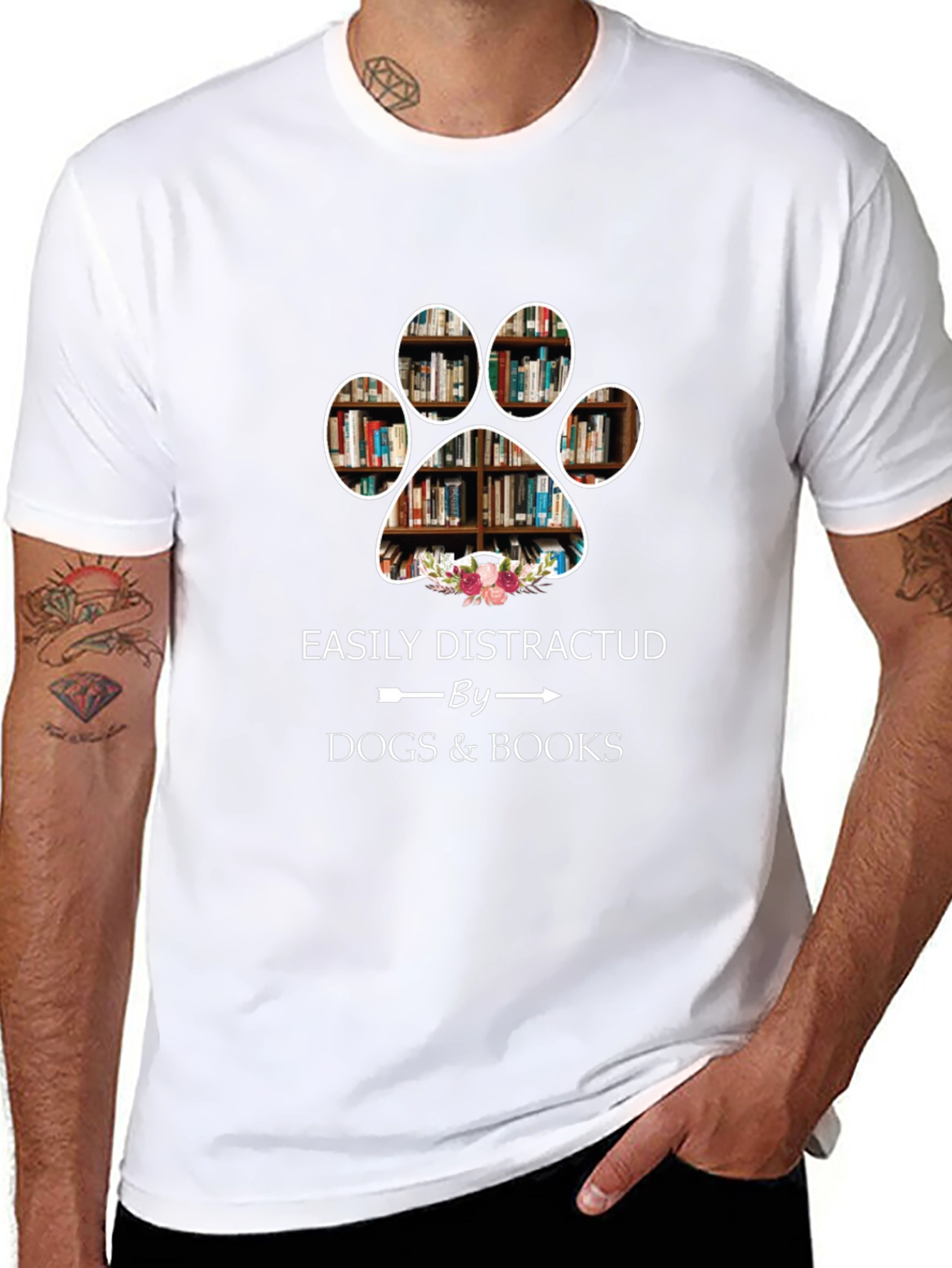 Black Easily Distracted by Dogs & Books T-Shirt view 8