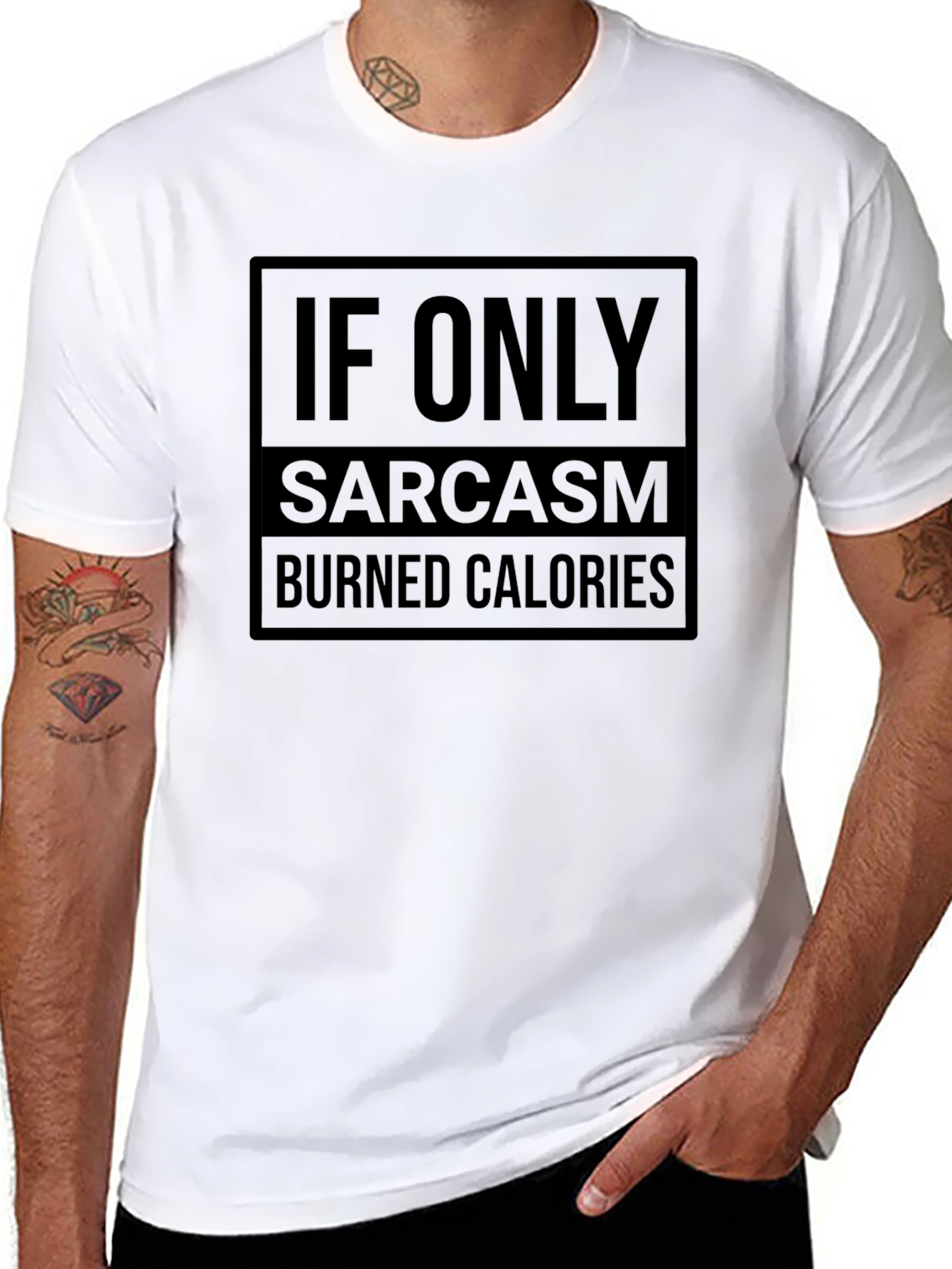 Black Sarcasm Burns Calories T-Shirt view 8
