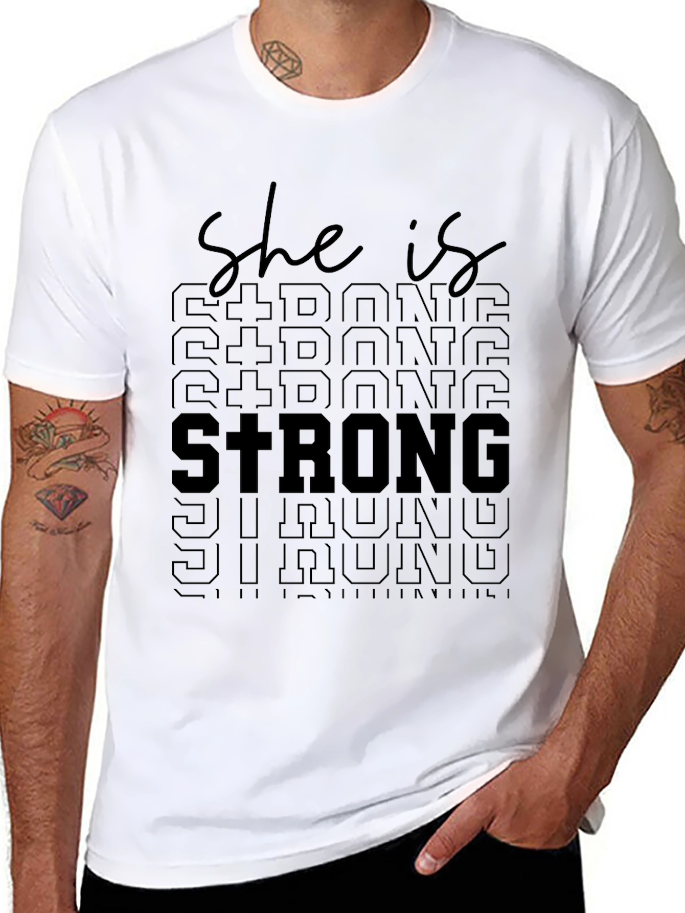 Black She Is Strong Graphic Tee - Unisex Soft Cotton T-Shirt view 8