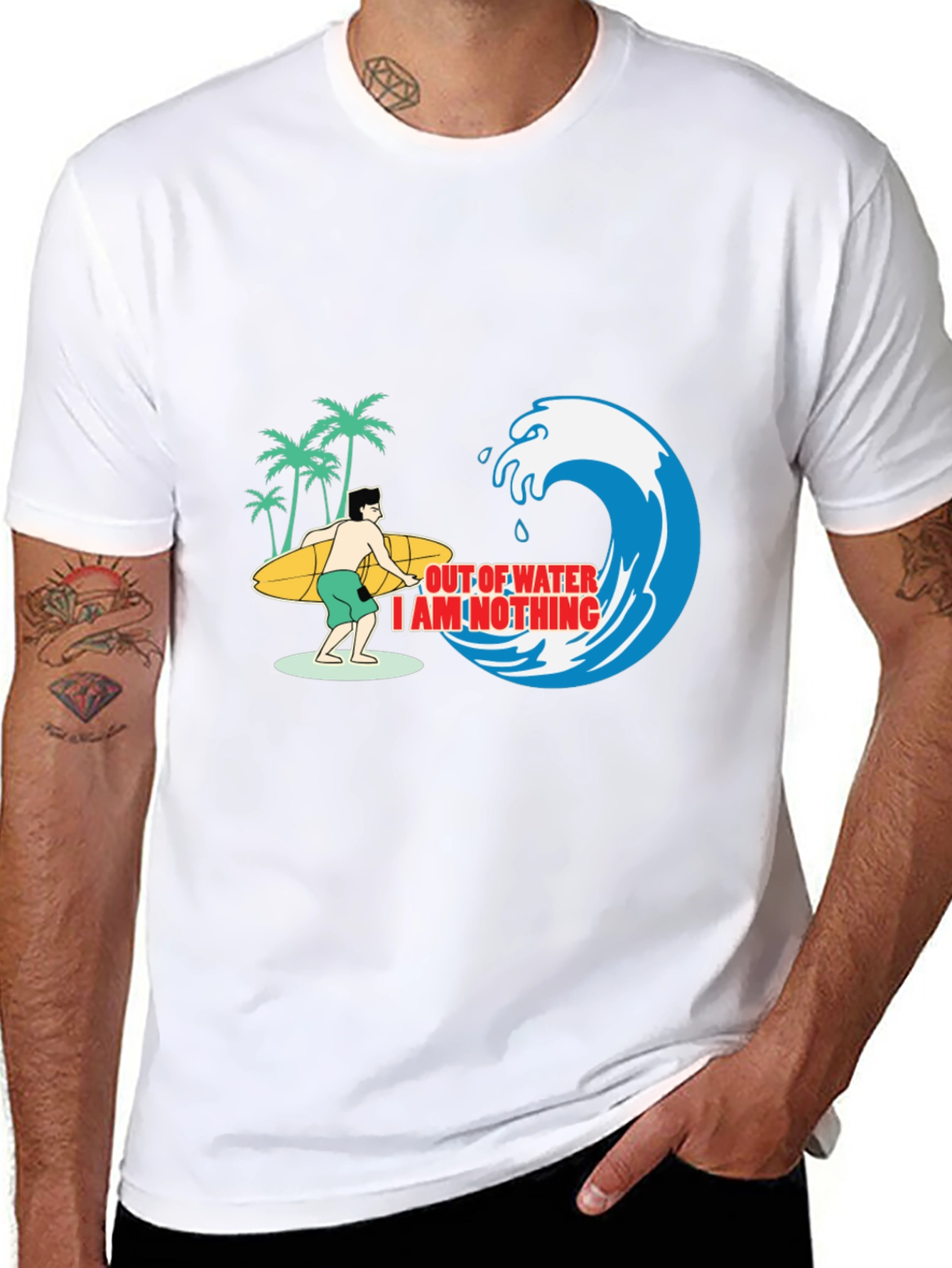 Surfer Graphic Tee: Out of Water, I Am Nothing  - 8
