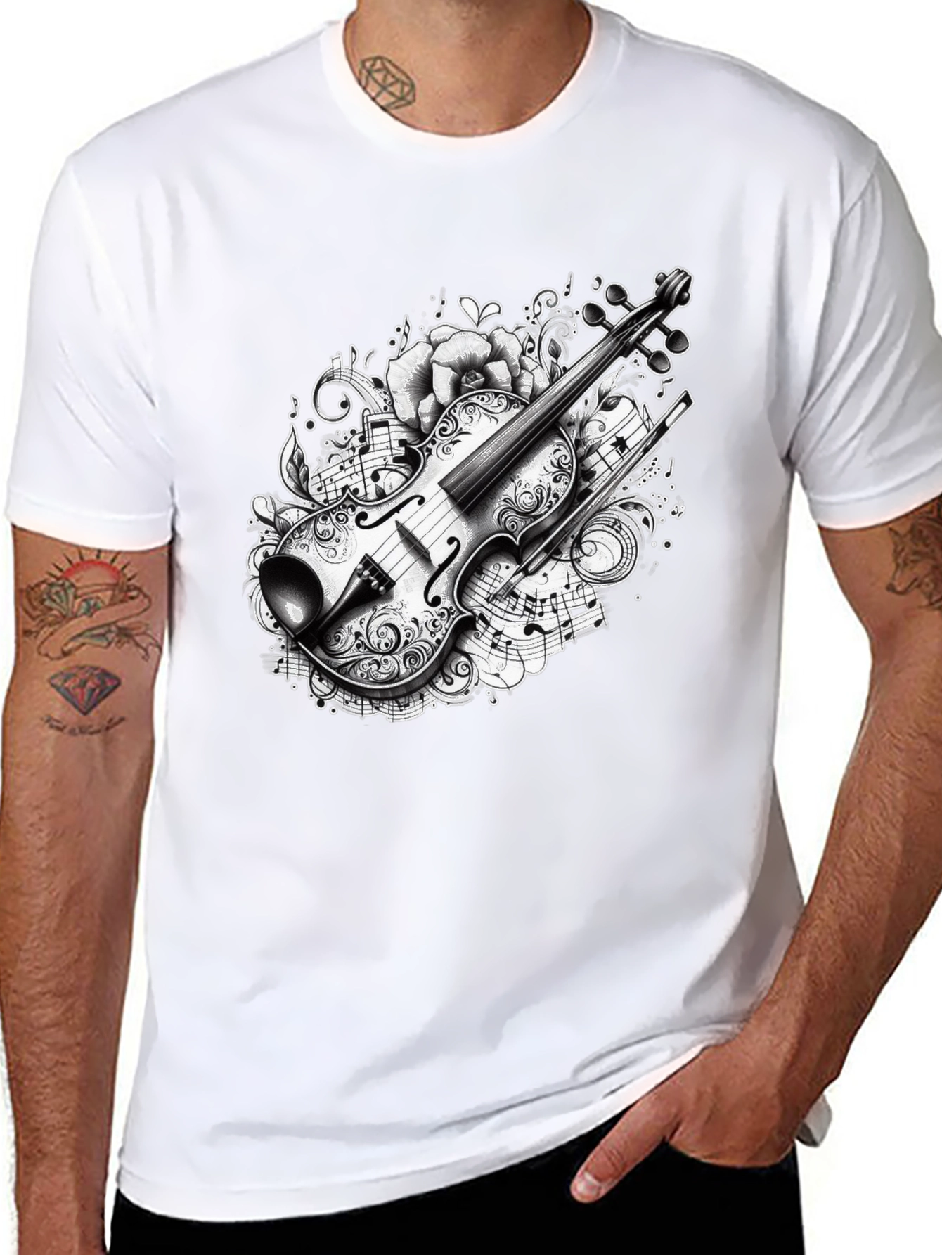 Black Musical Violin Graphic Black T-Shirt view 8