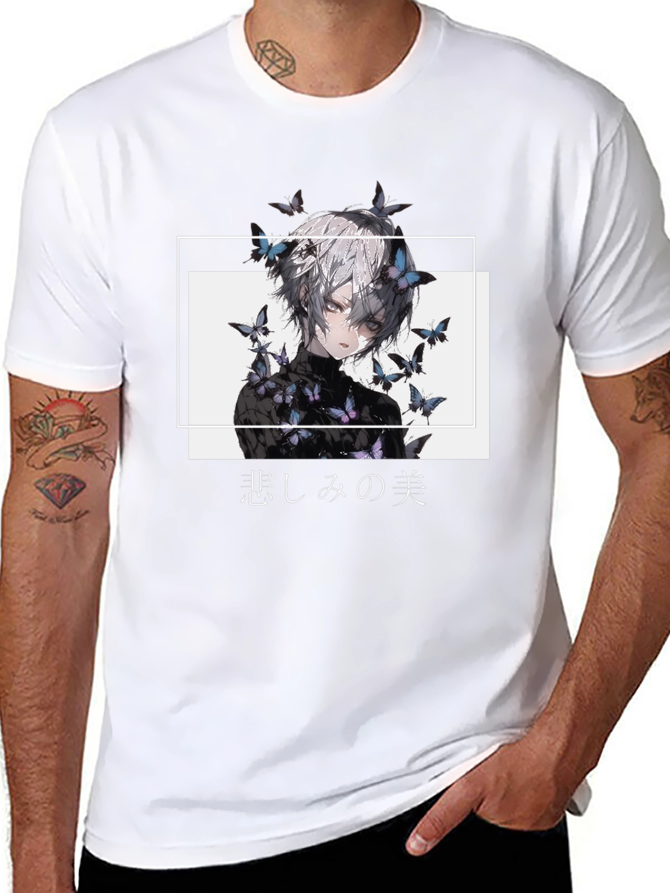 Black Anime Butterfly Graphic Black T-Shirt view 8