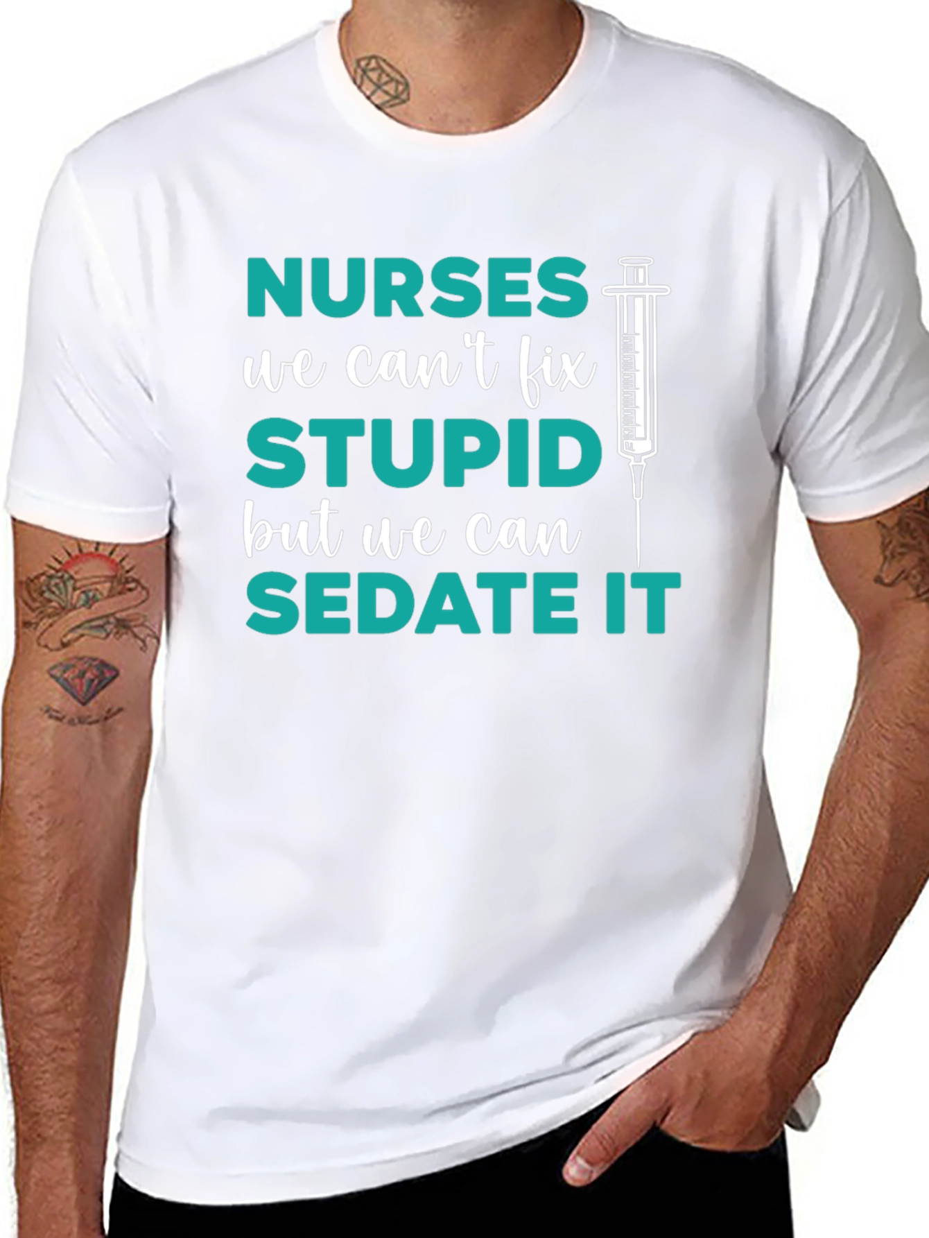 Black Funny Nurse T-Shirt - Sedate Stupid view 8