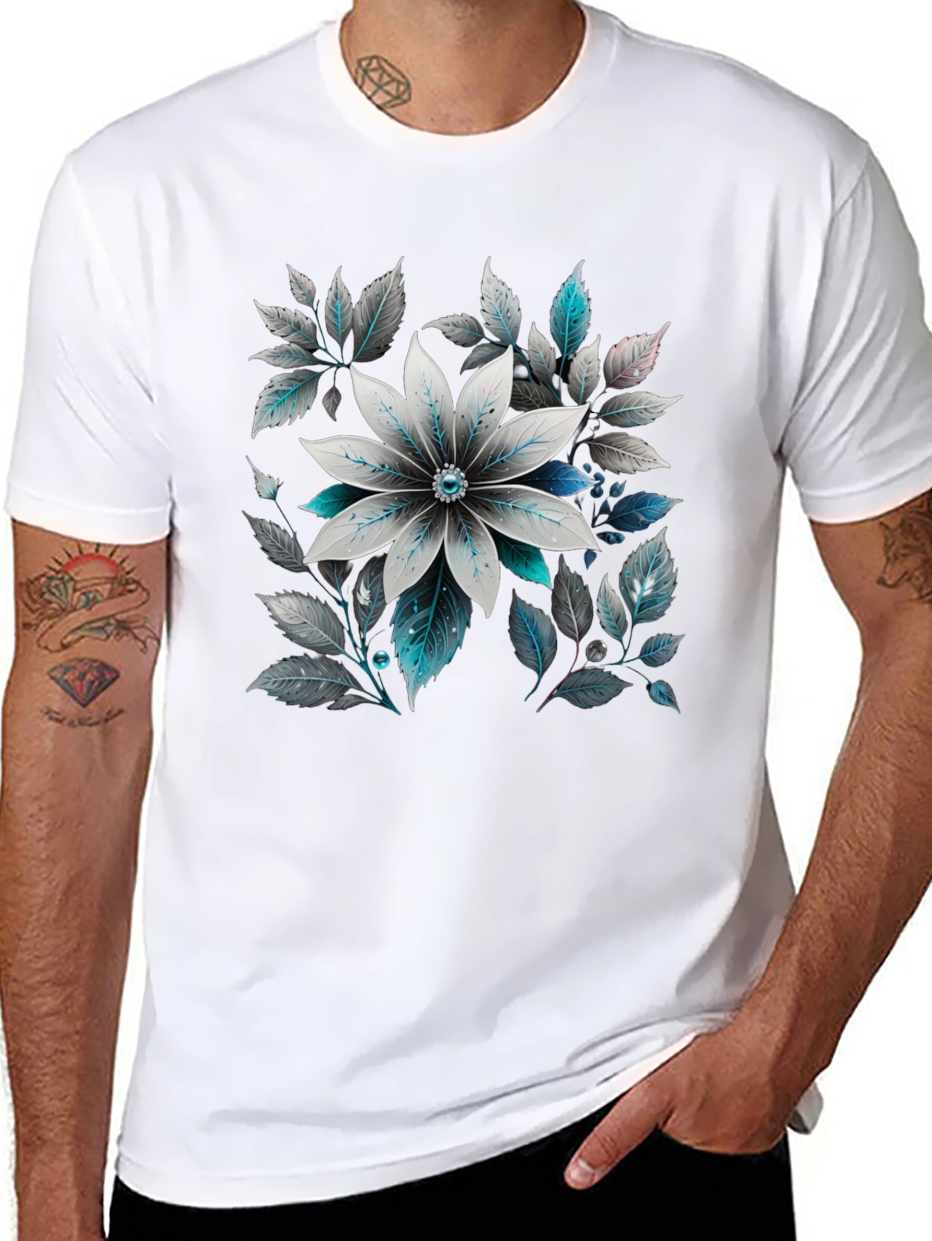 Black Floral Graphic Tee - Black Cotton Blend view 8