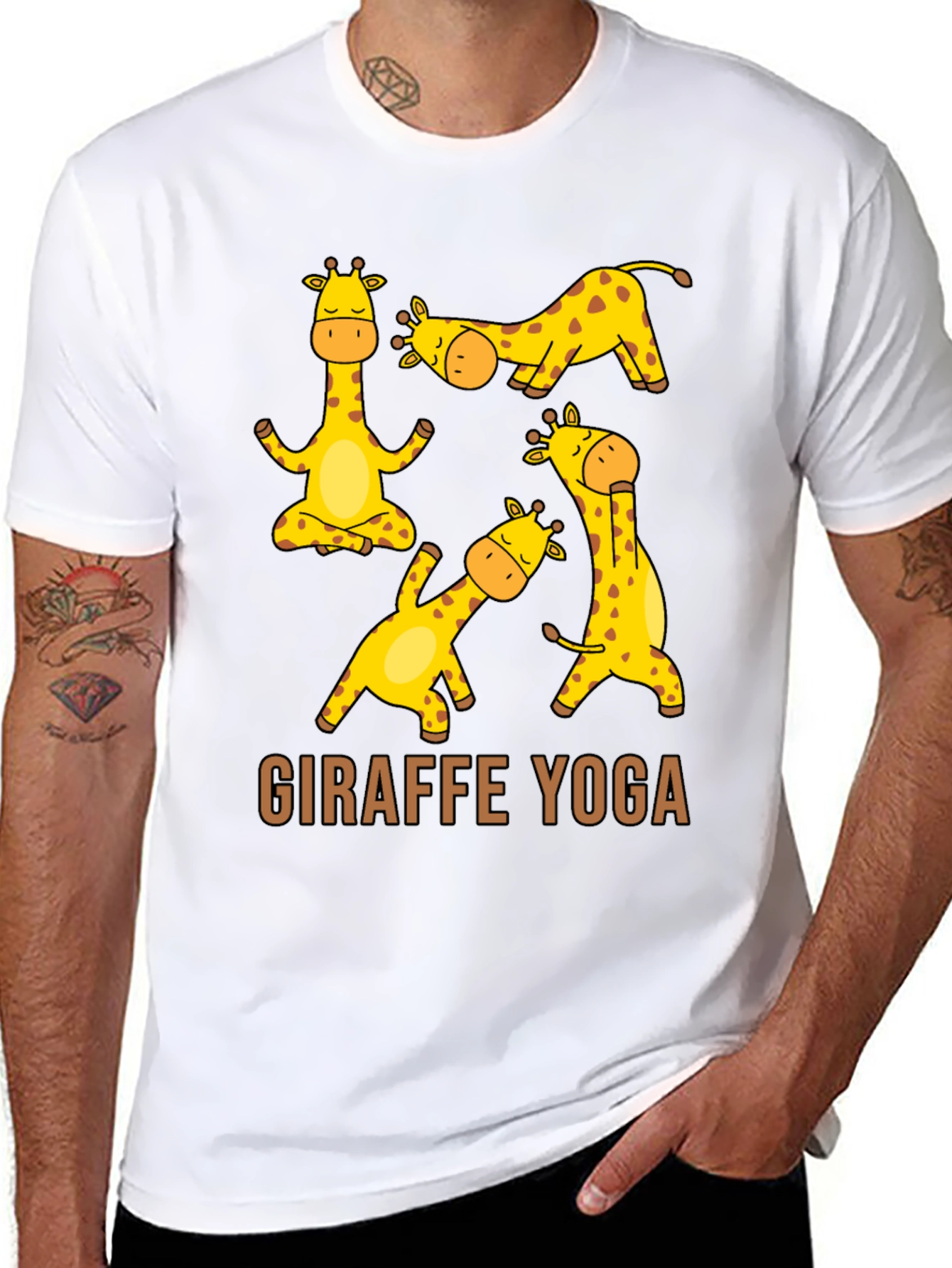 Black Giraffe Yoga Graphic T-Shirt - Unisex Black Tee view 8