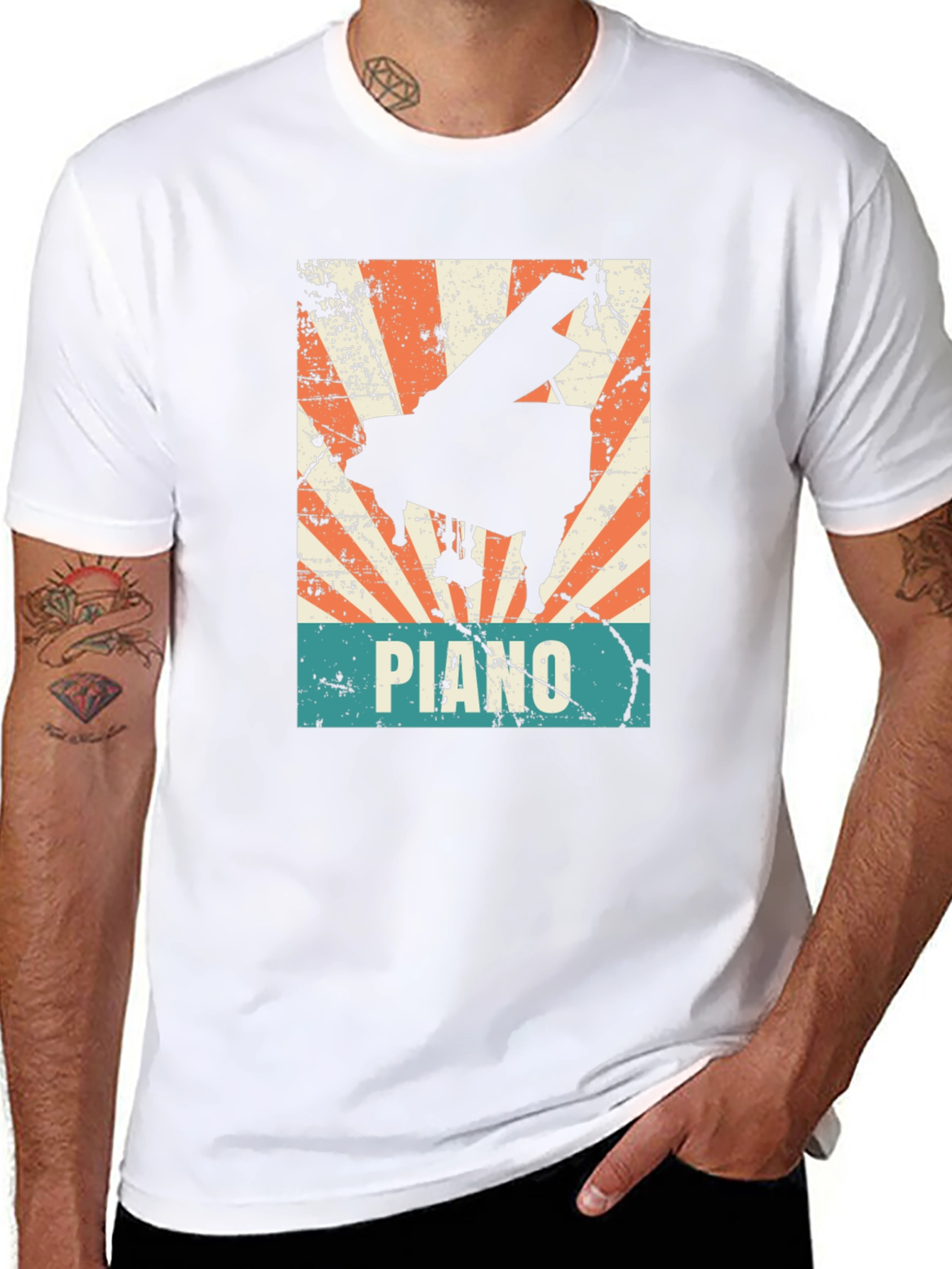 Black Retro Piano Graphic Tee - Vintage Style Musician T-Shirt view 8