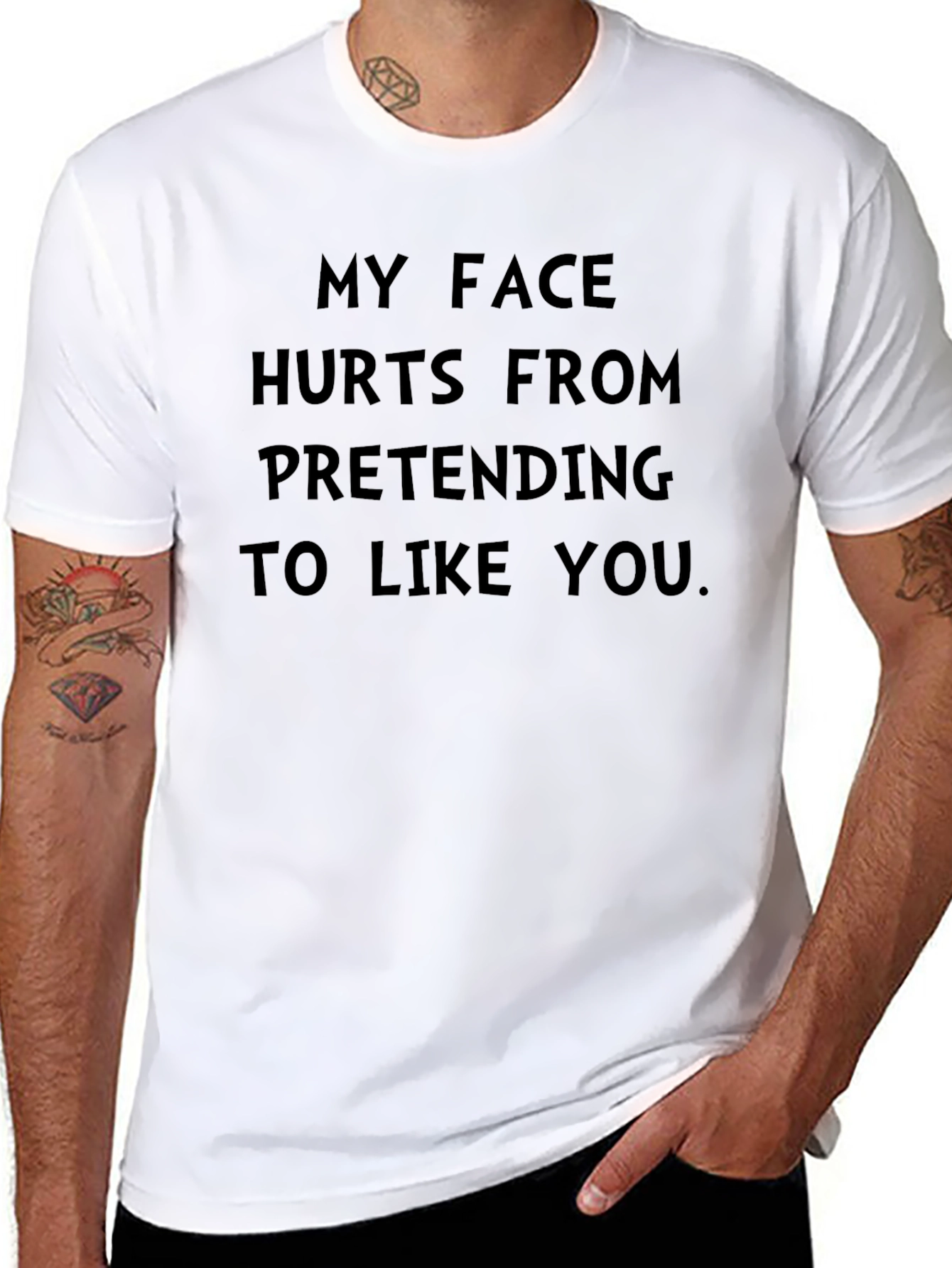 Black Funny My Face Hurts Men's Black T-Shirt view 8