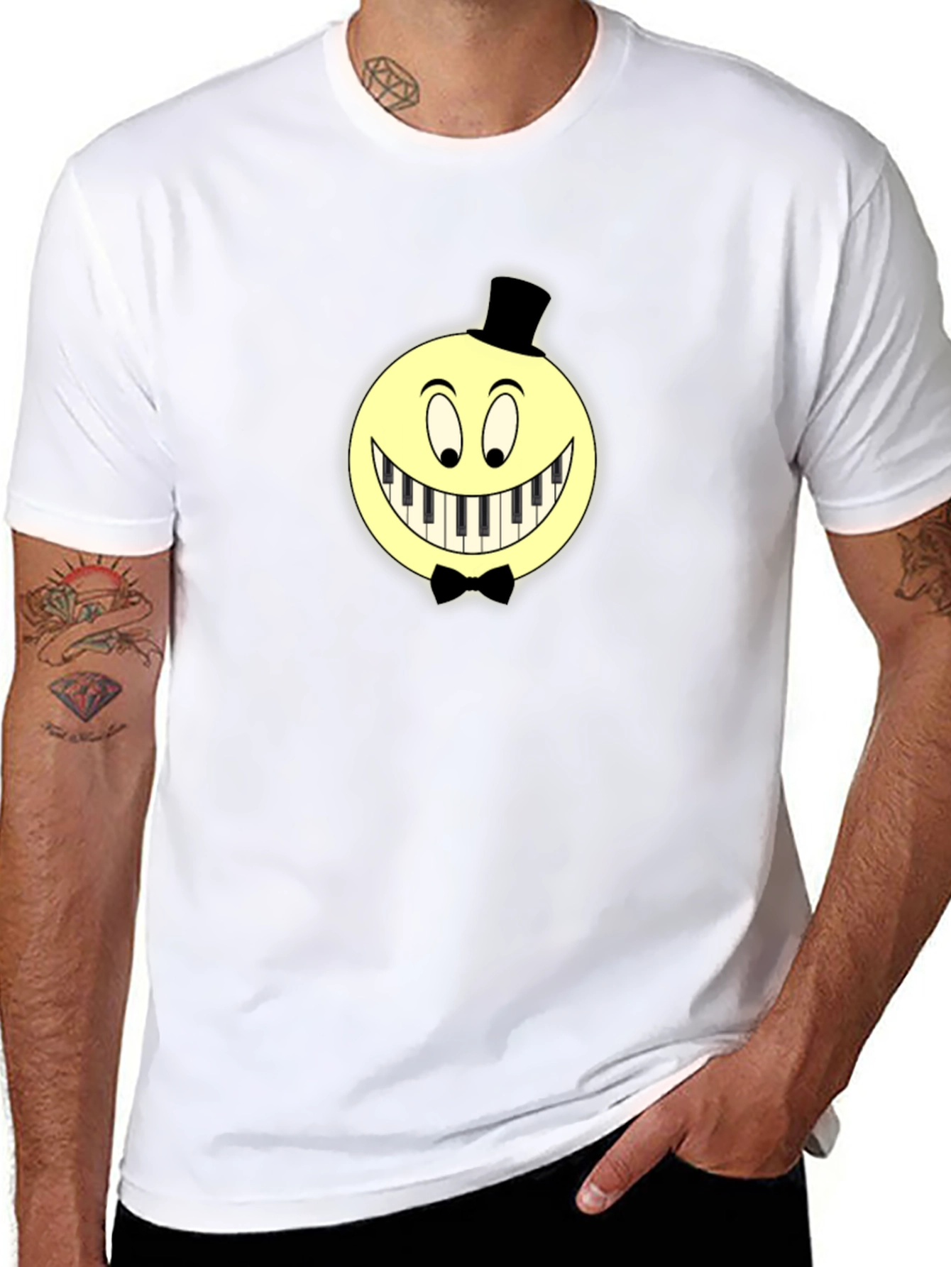 Black Piano Smile Graphic T-Shirt - Unique Design view 8