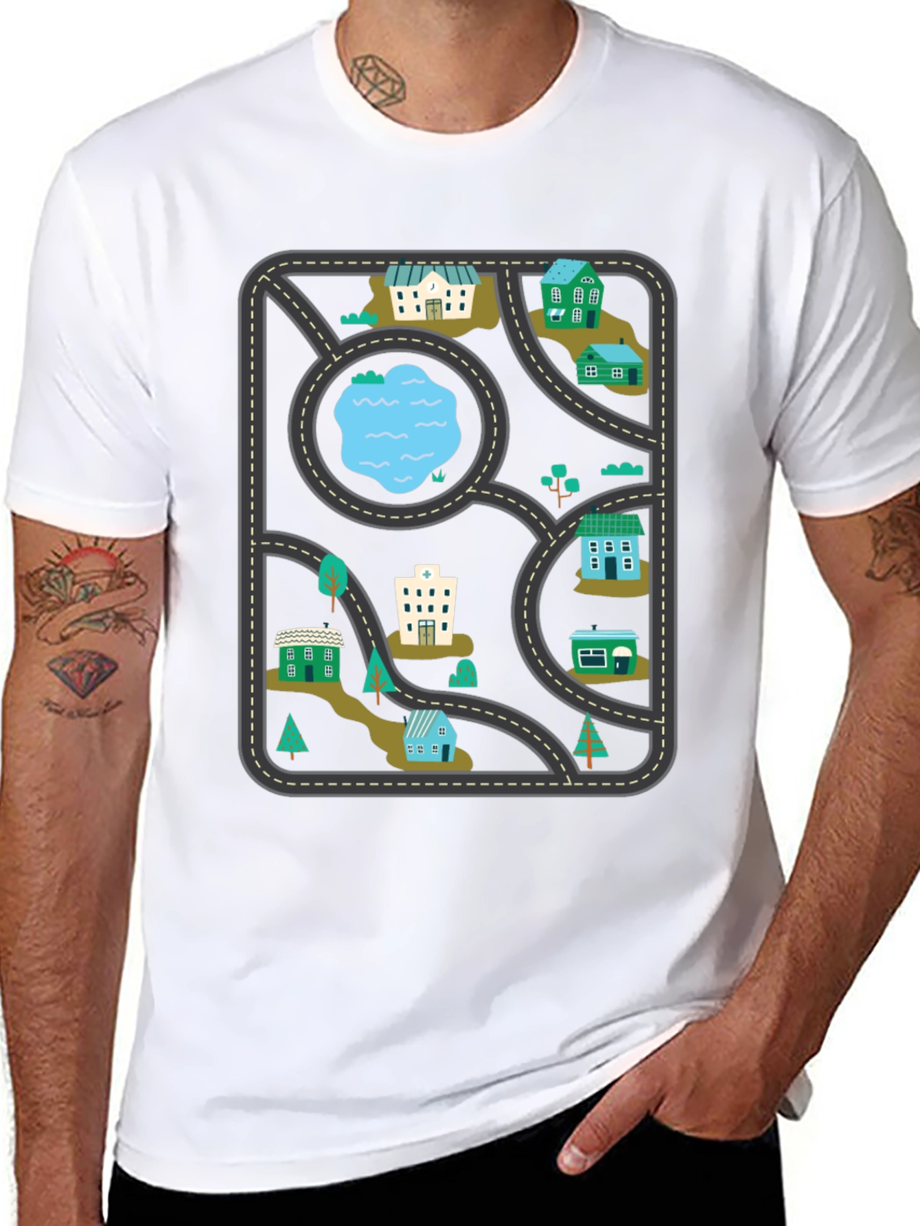 Black City Map Graphic Tee - Black Cotton T-Shirt view 8