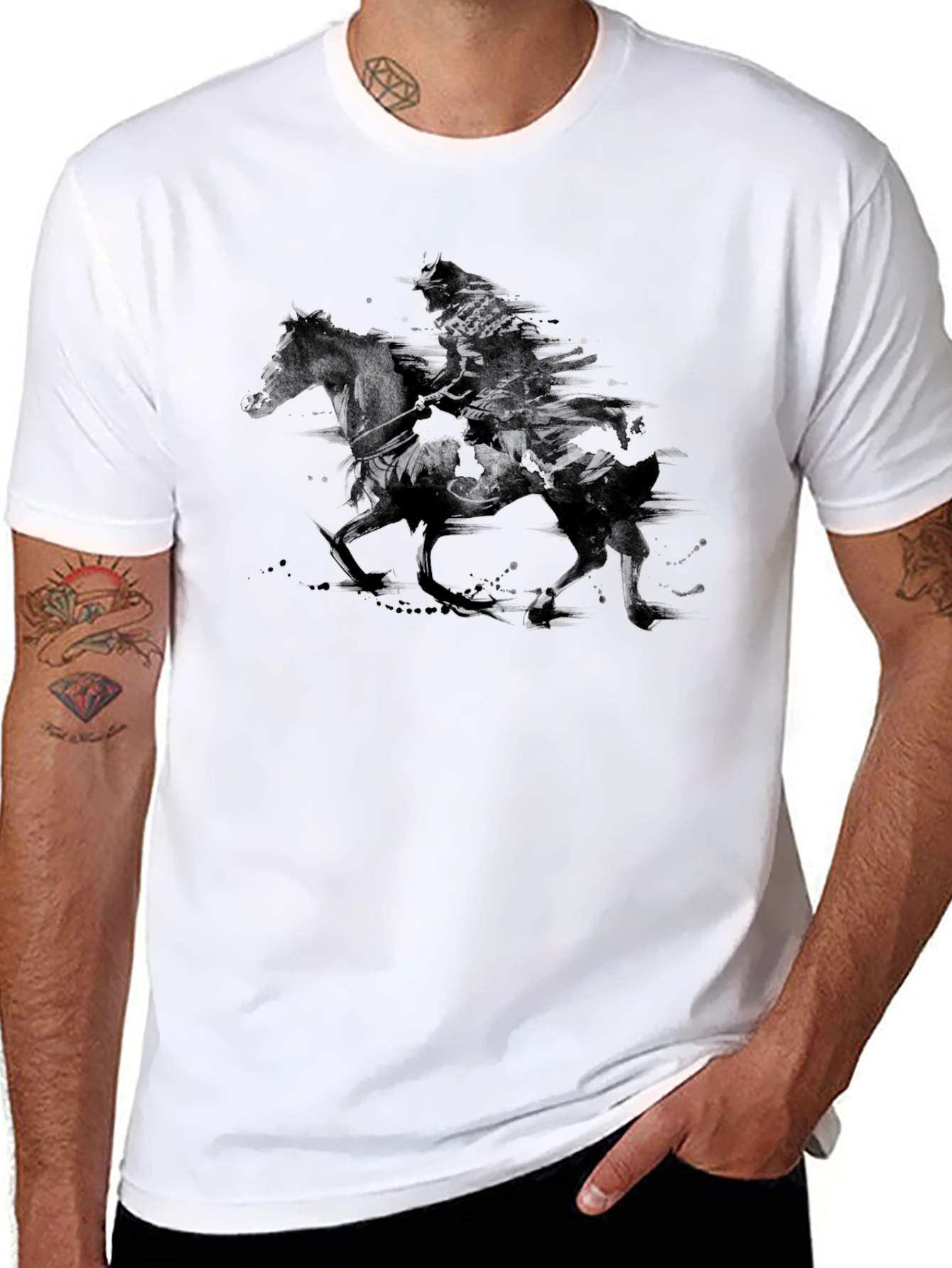Black Samurai Warrior Horseback Black T-Shirt view 8
