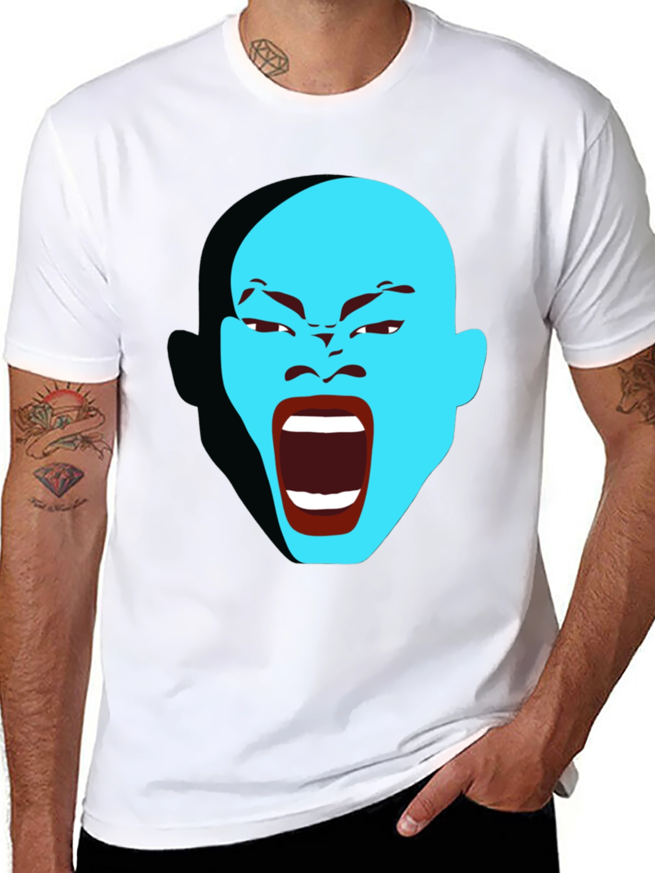 Black Screaming Blue Face Graphic T-Shirt view 8