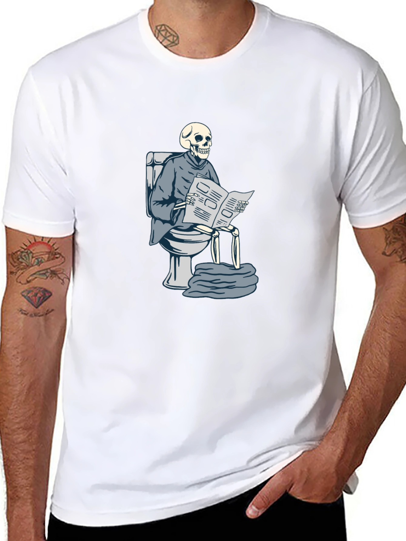 Black Skeleton on Toilet Reading T-Shirt view 8