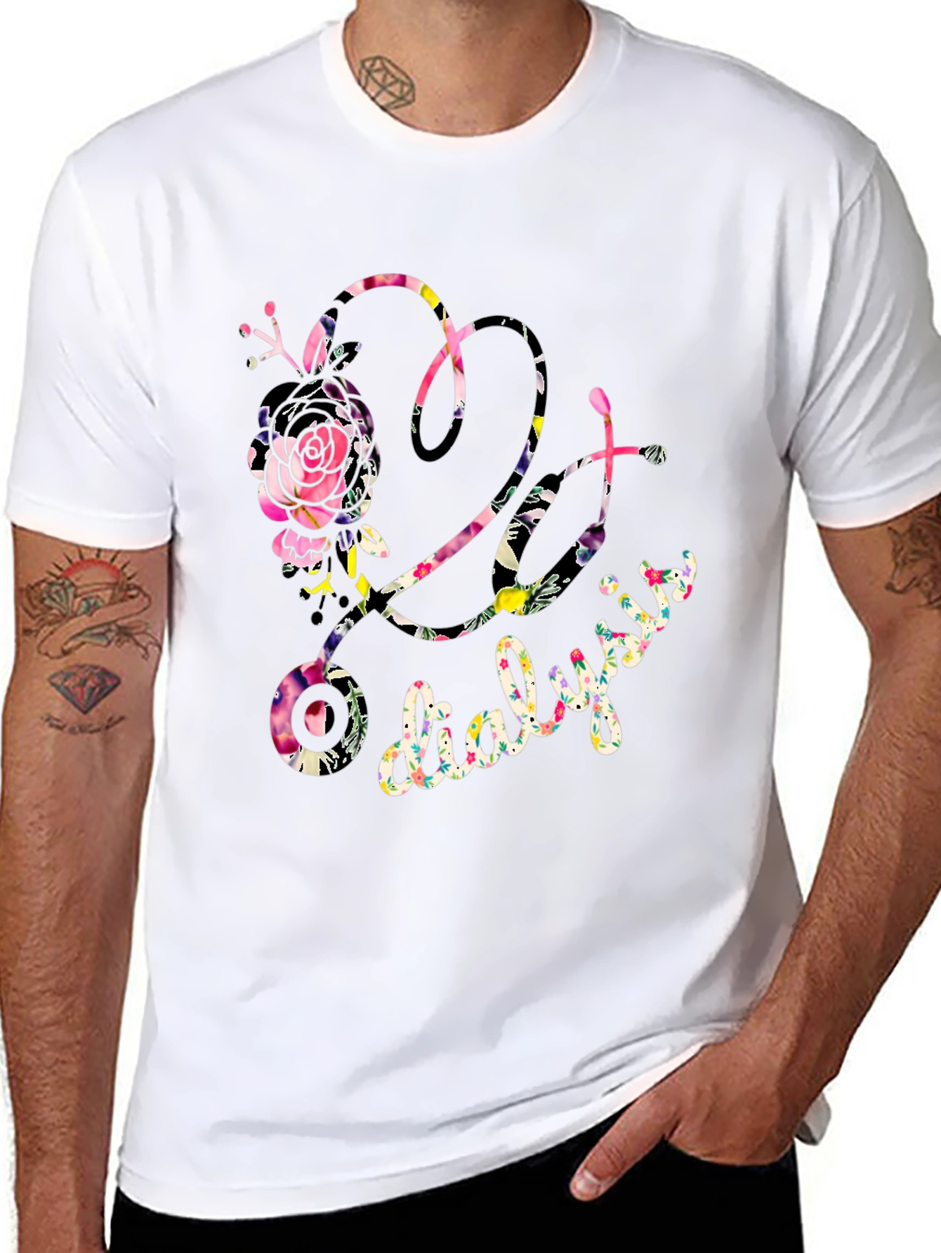 Black Floral Dialysis T-Shirt - Nurse/Patient Gift view 8