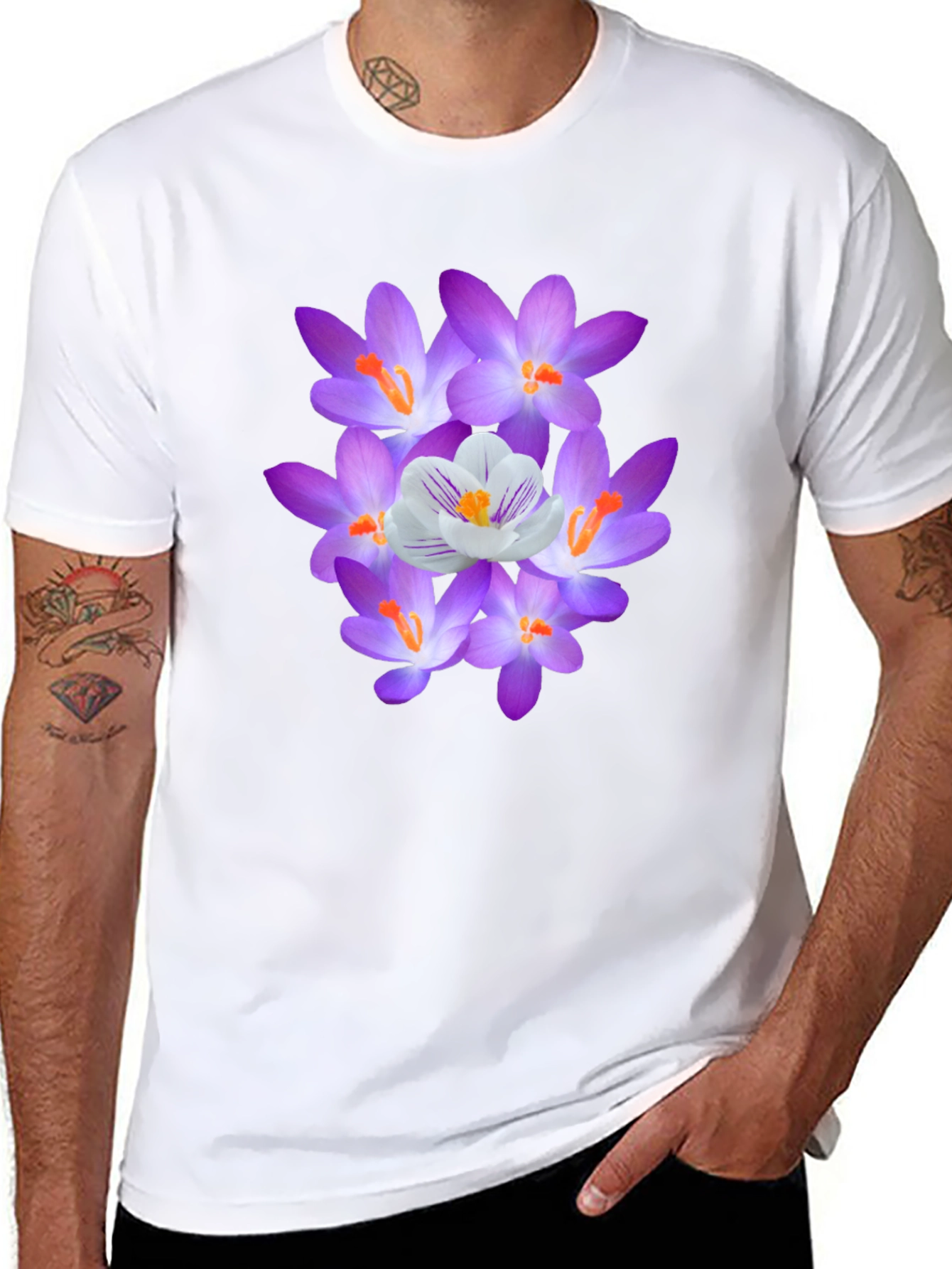 Black Floral Graphic Tee - Crocus Design, Soft Cotton Blend view 8