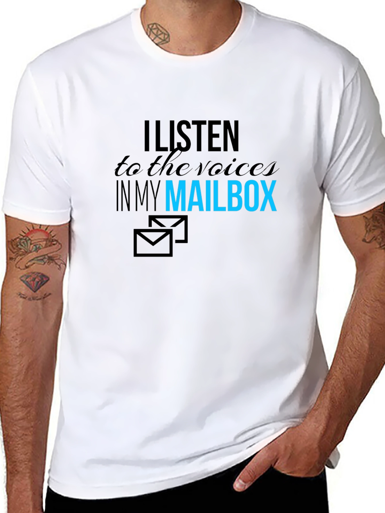 Black I Listen to My Mailbox Graphic T-Shirt view 8