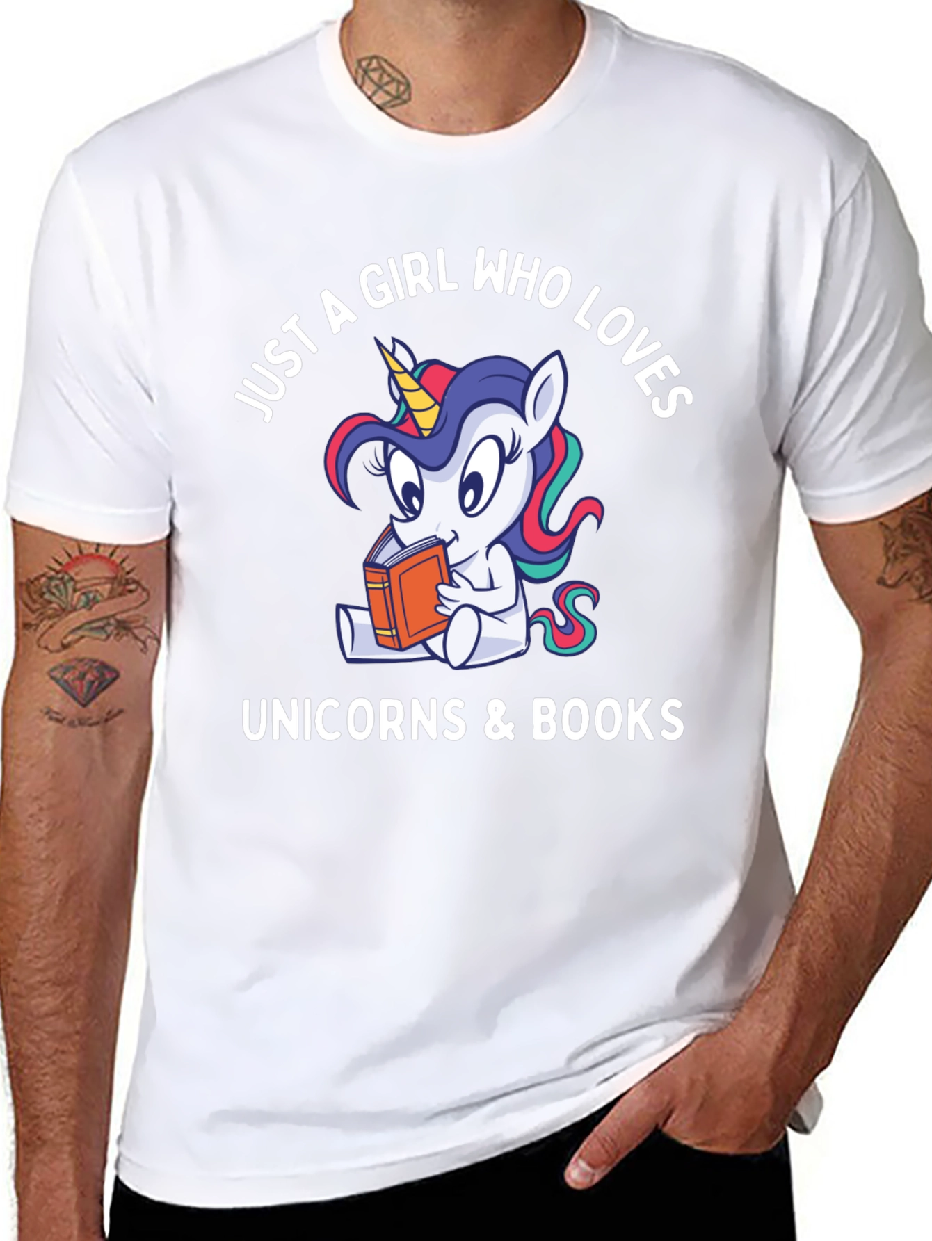 Black Just A Girl Who Loves Unicorns & Books Graphic Tee view 8