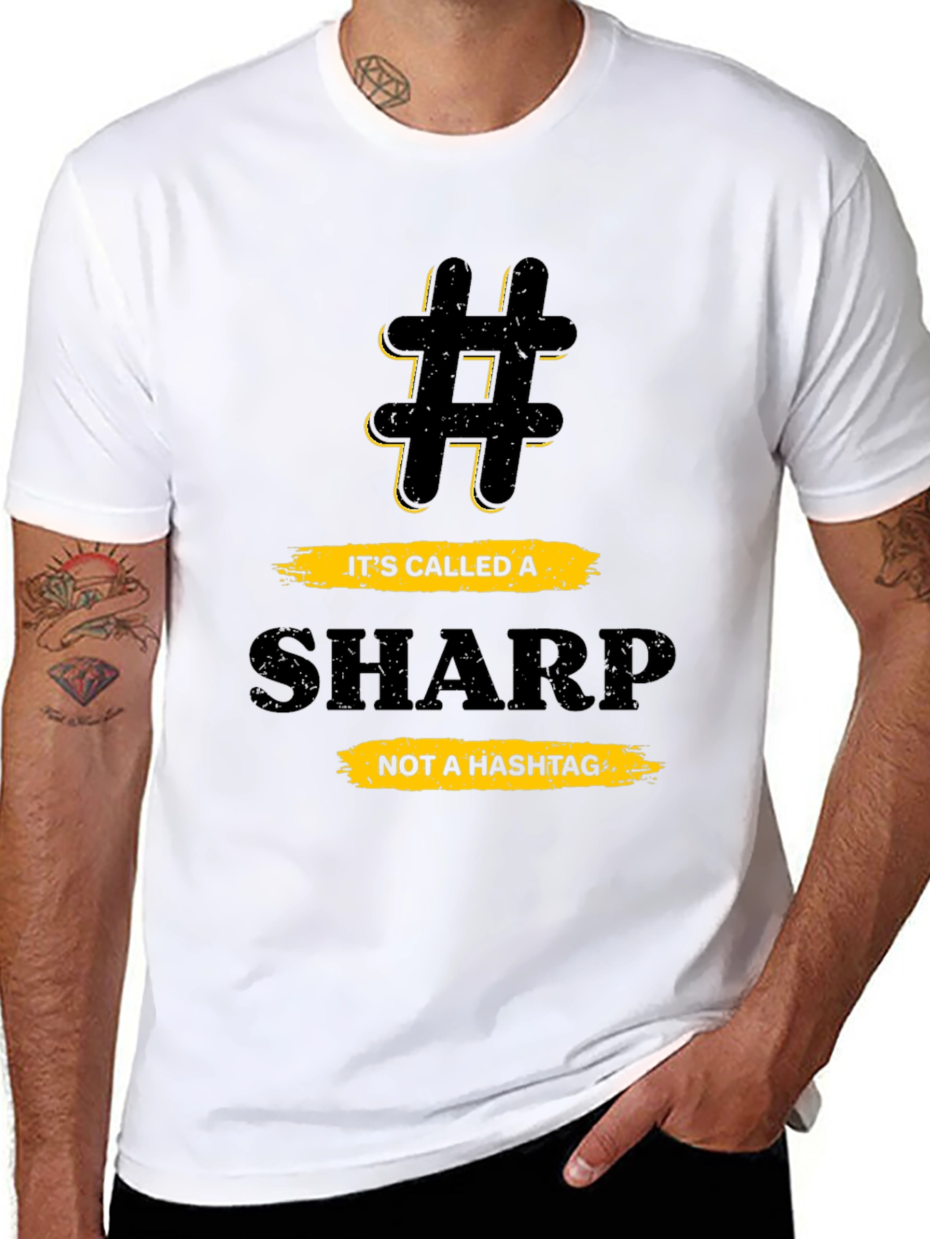 Black Funny Music Theory T-Shirt - Sharp Not a Hashtag view 8