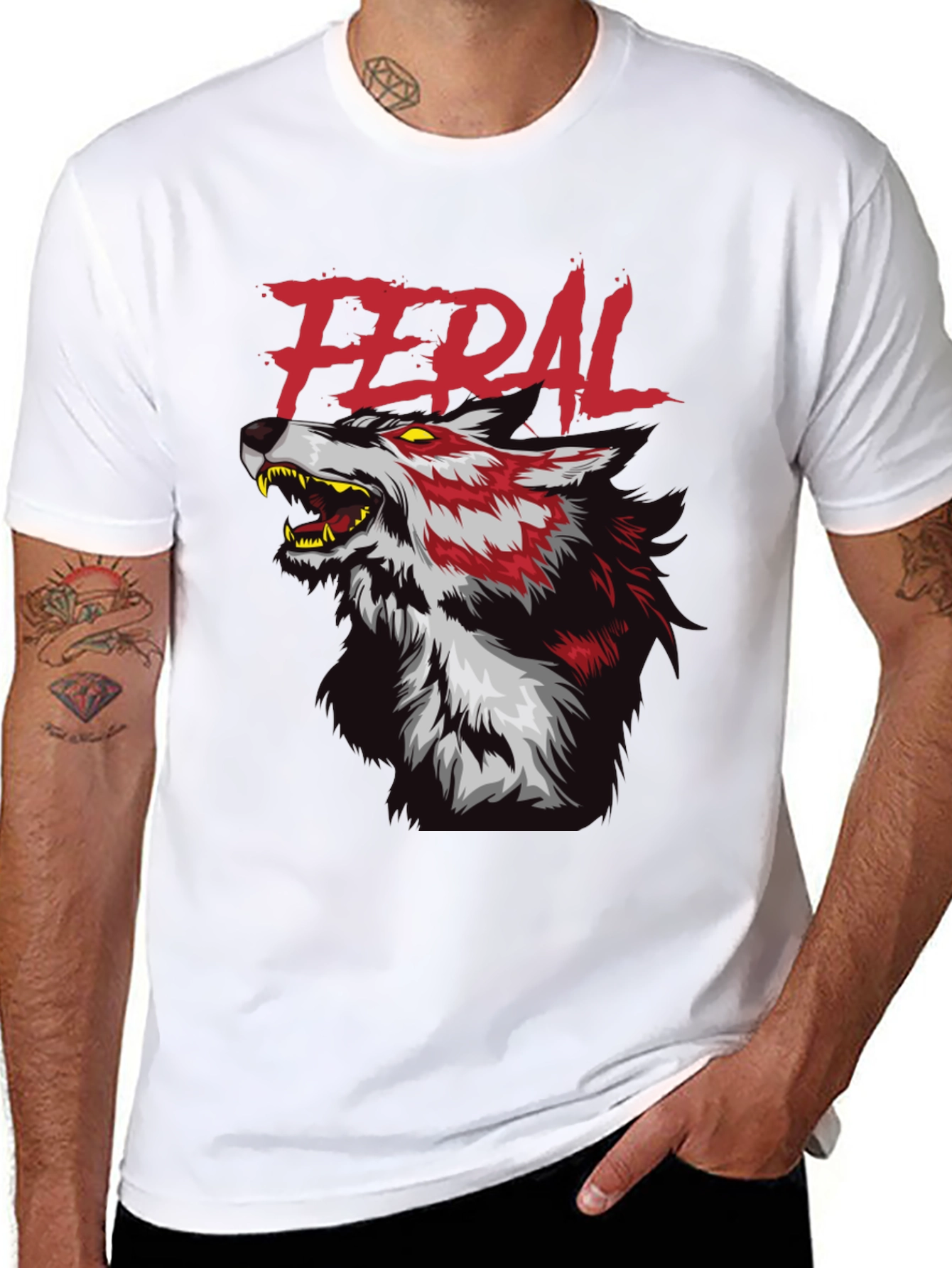 Black Feral Wolf Graphic Tee - Black Cotton T-Shirt view 8