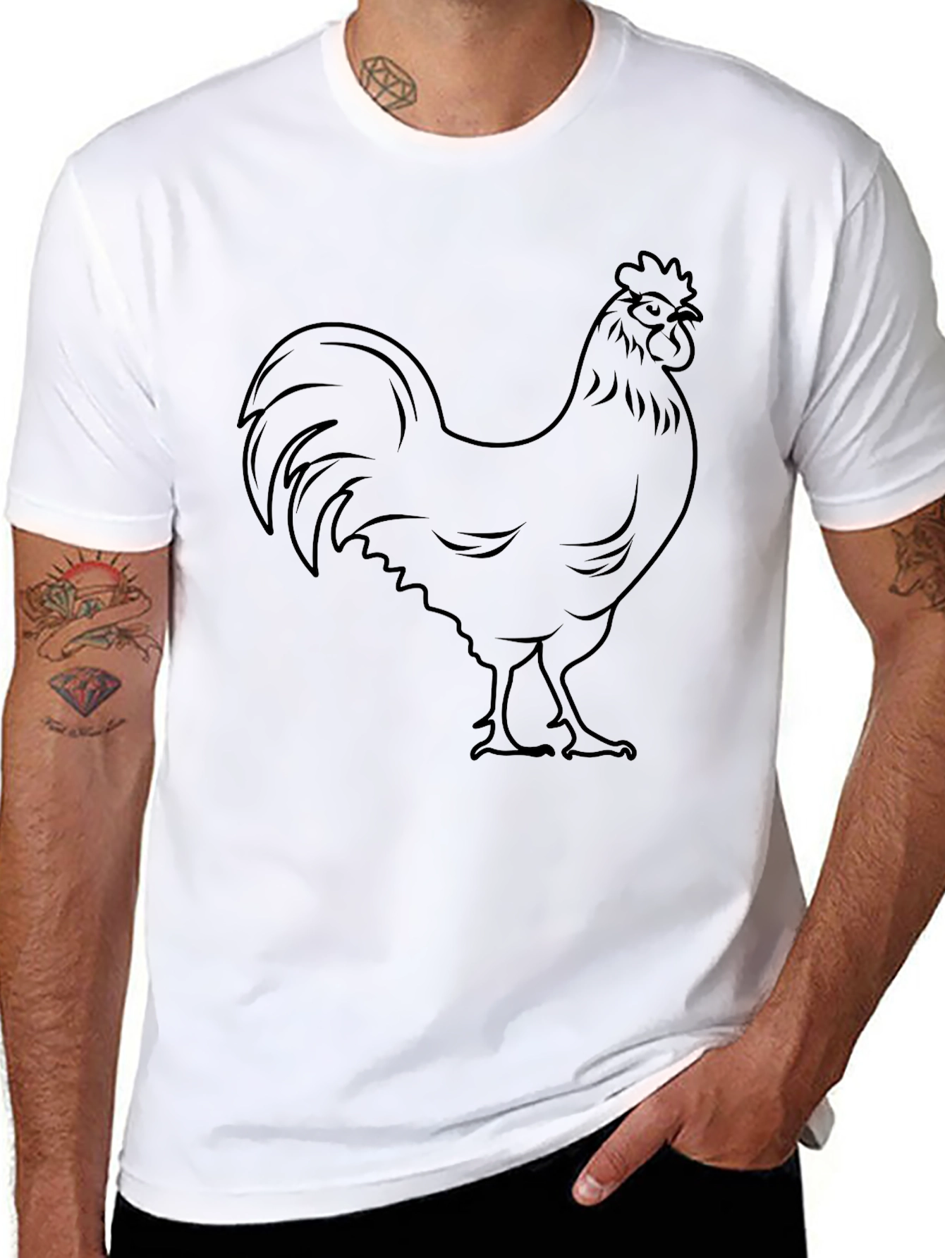 Black Black Rooster Graphic Tee - Men's Casual T-Shirt view 8