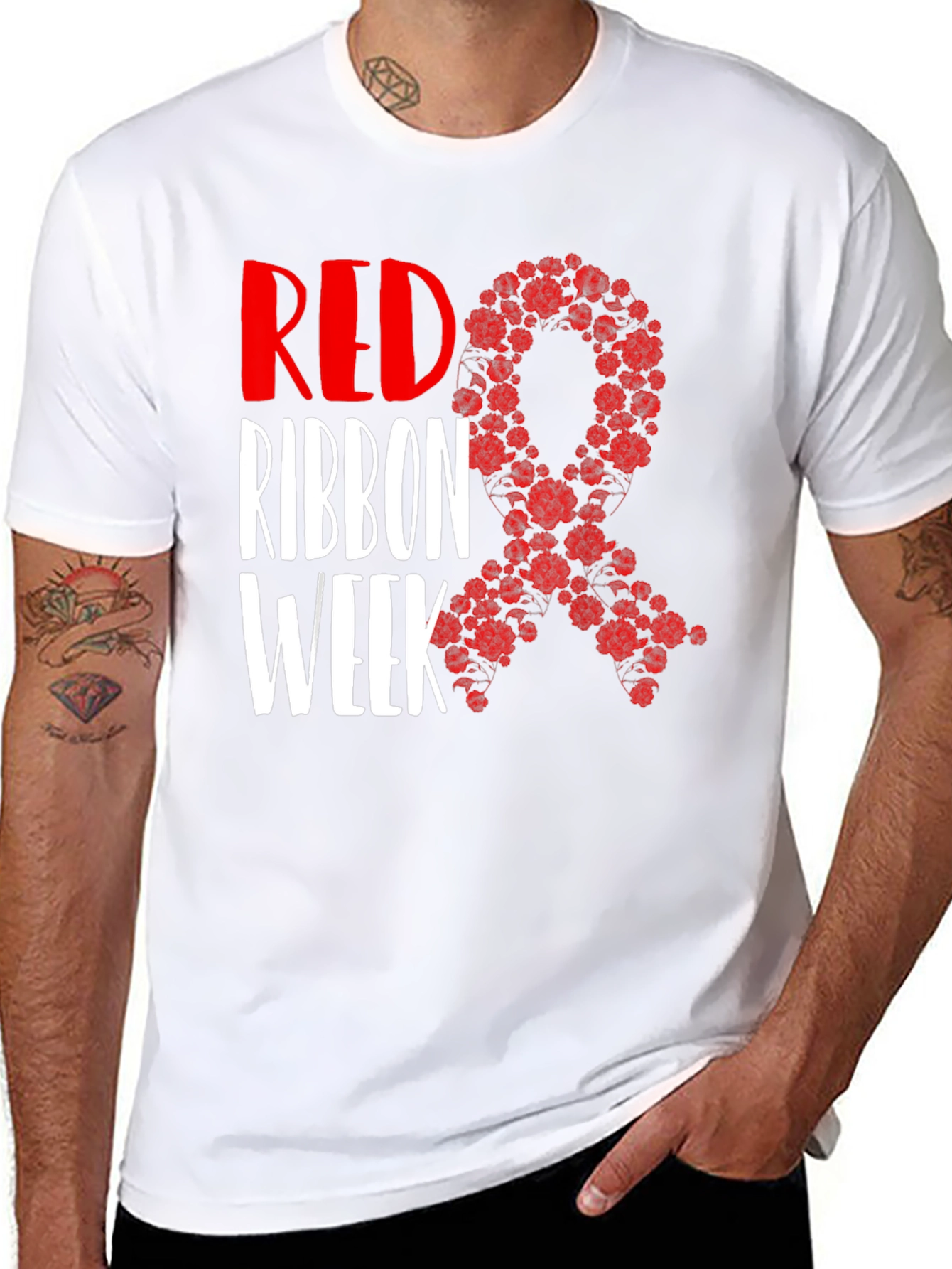 Black Red Ribbon Week T-Shirt Black view 8