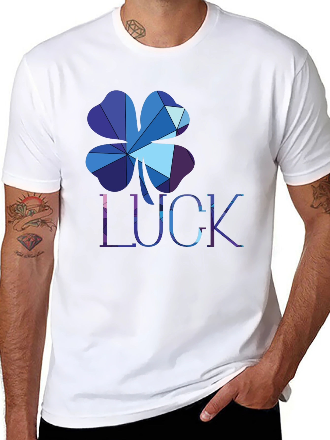 Black Geometric Lucky Clover T-Shirt view 8