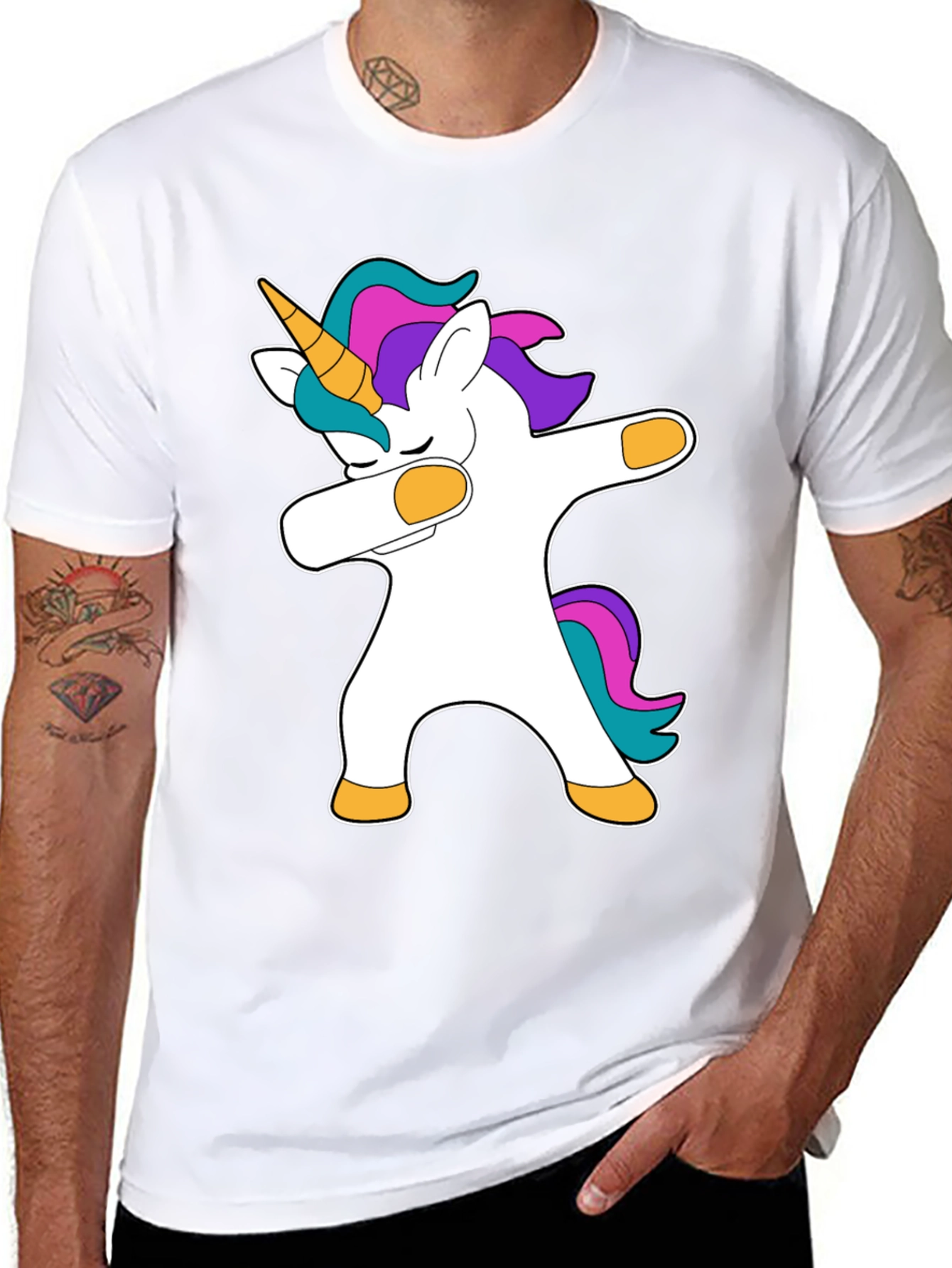 Black Dabbing Unicorn Graphic T-Shirt - Black Cotton Tee view 8