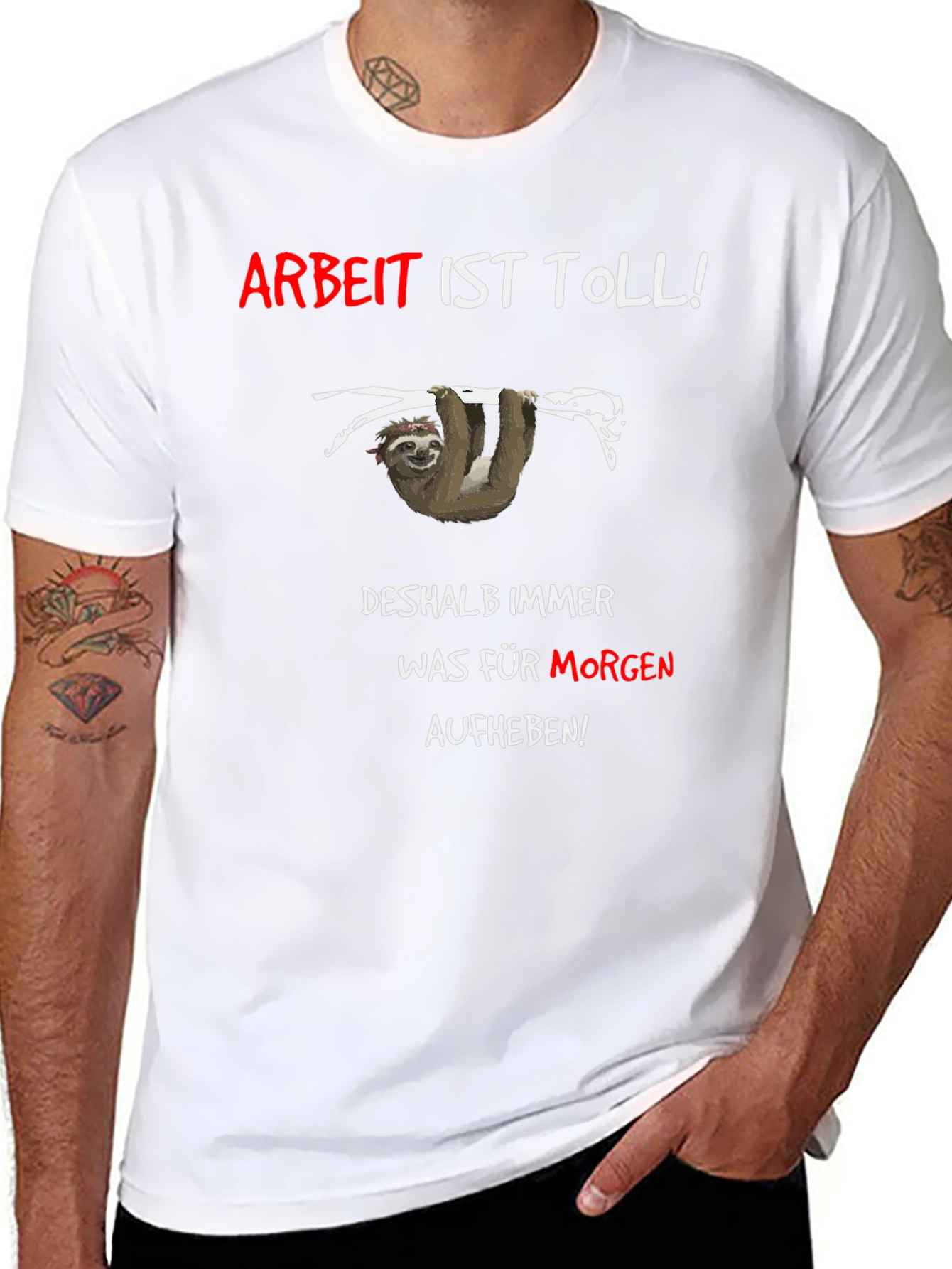 Black Funny Sloth T-Shirt - Arbeit Ist Toll! (Work is Great!) view 8