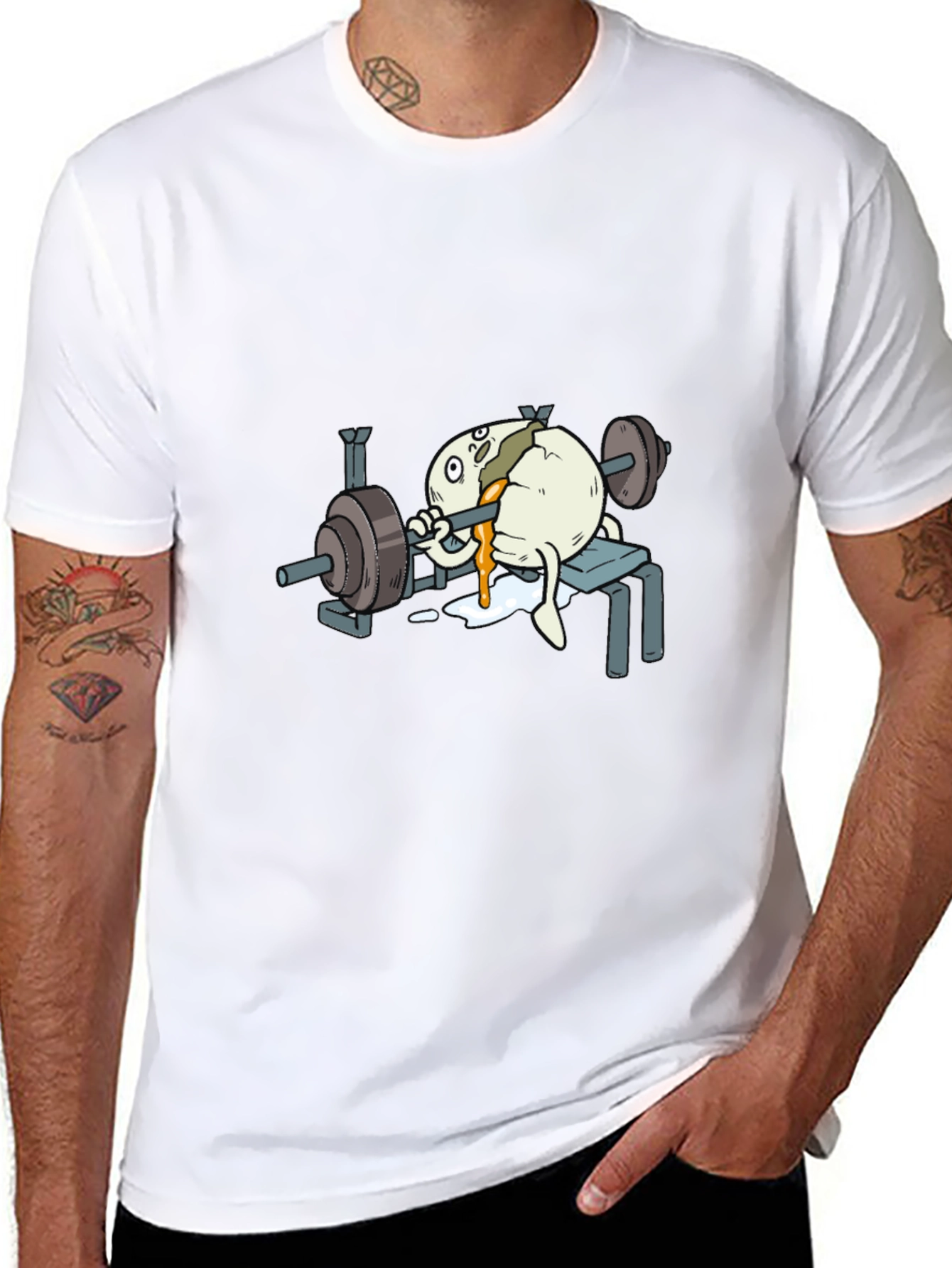 Black Funny Egg Lifting Weights T-Shirt view 8