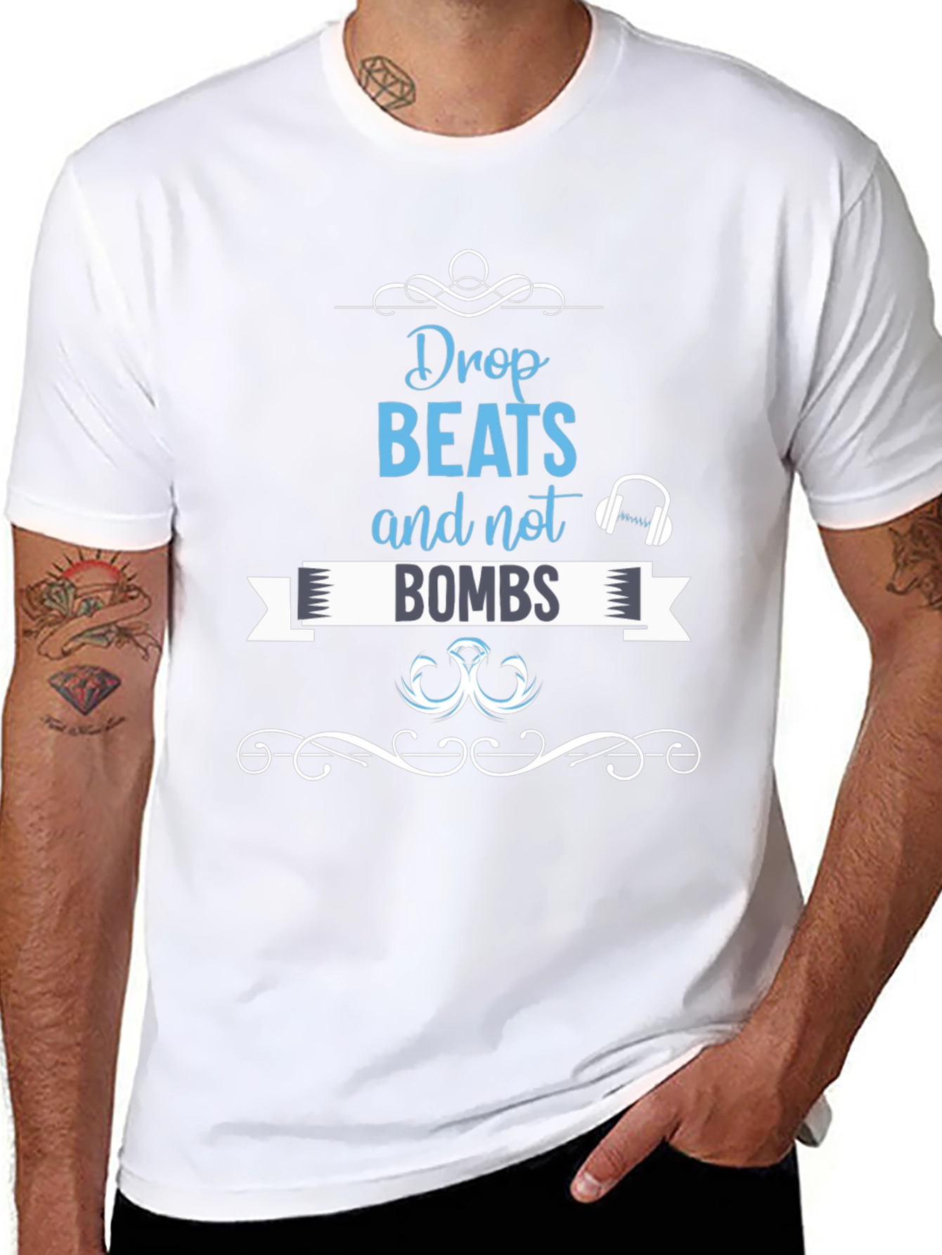 Black Drop Beats, Not Bombs Graphic Tee - Black view 8