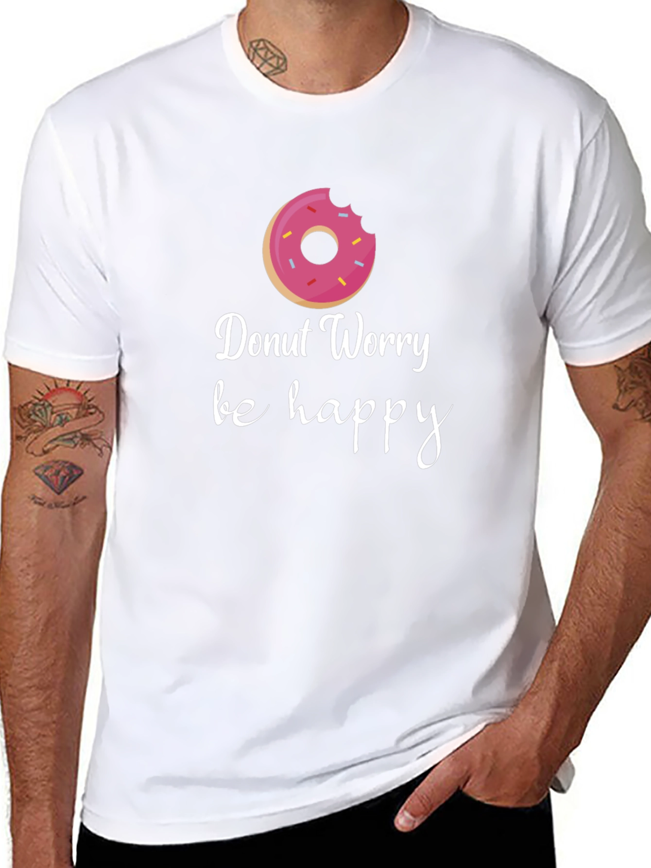 Black Donut Worry Be Happy Graphic Tee - Black view 8