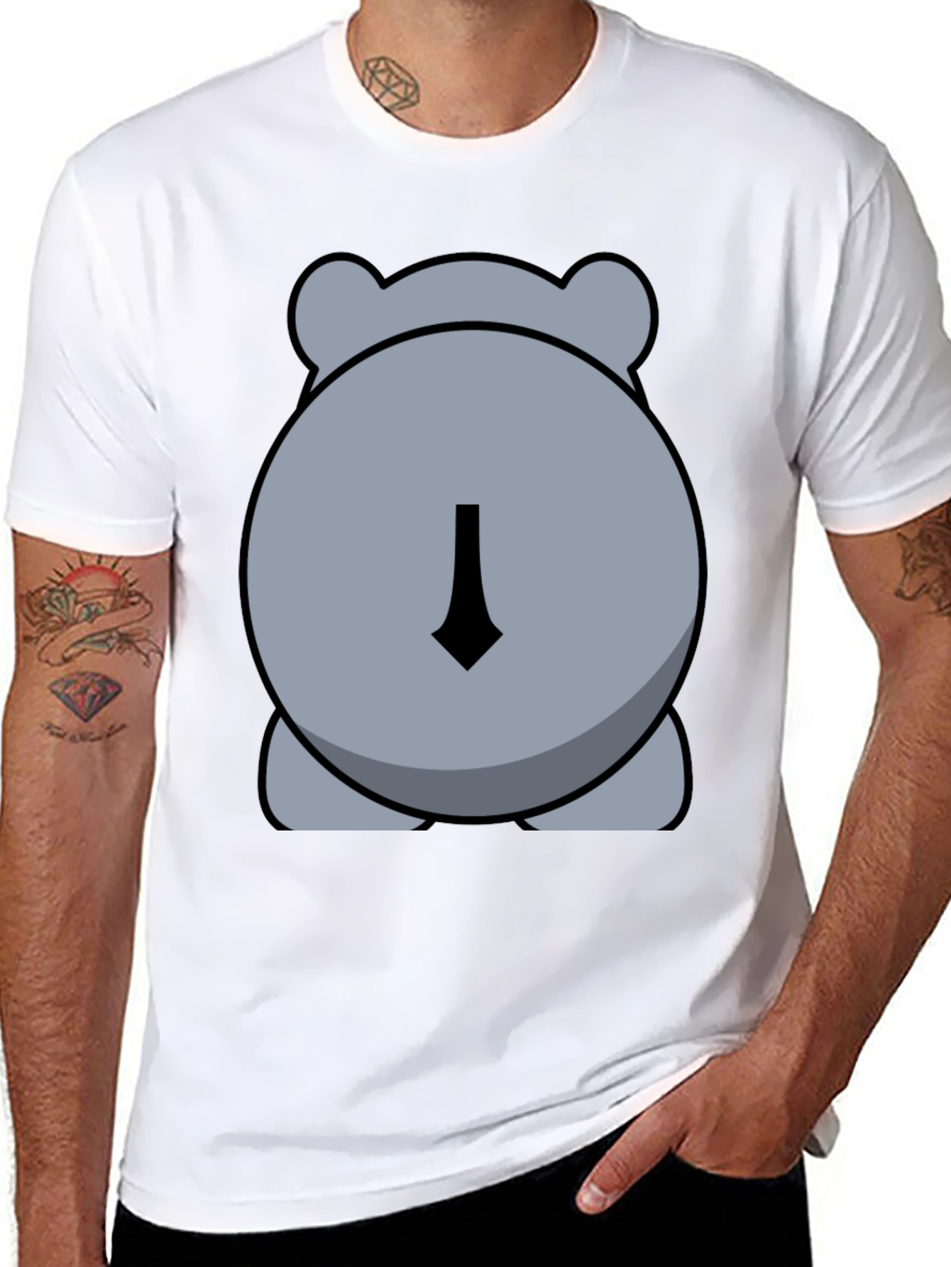 Black Cute Hippo Butt Black Graphic Tee Shirt view 8