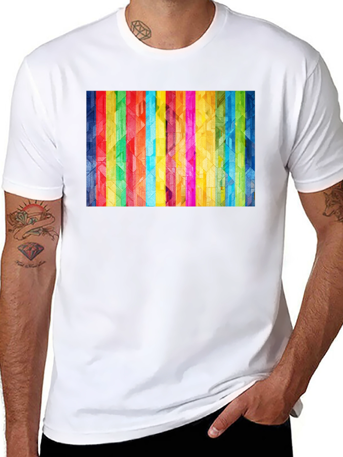 Black Geometric Rainbow Stripe Graphic Tee view 8