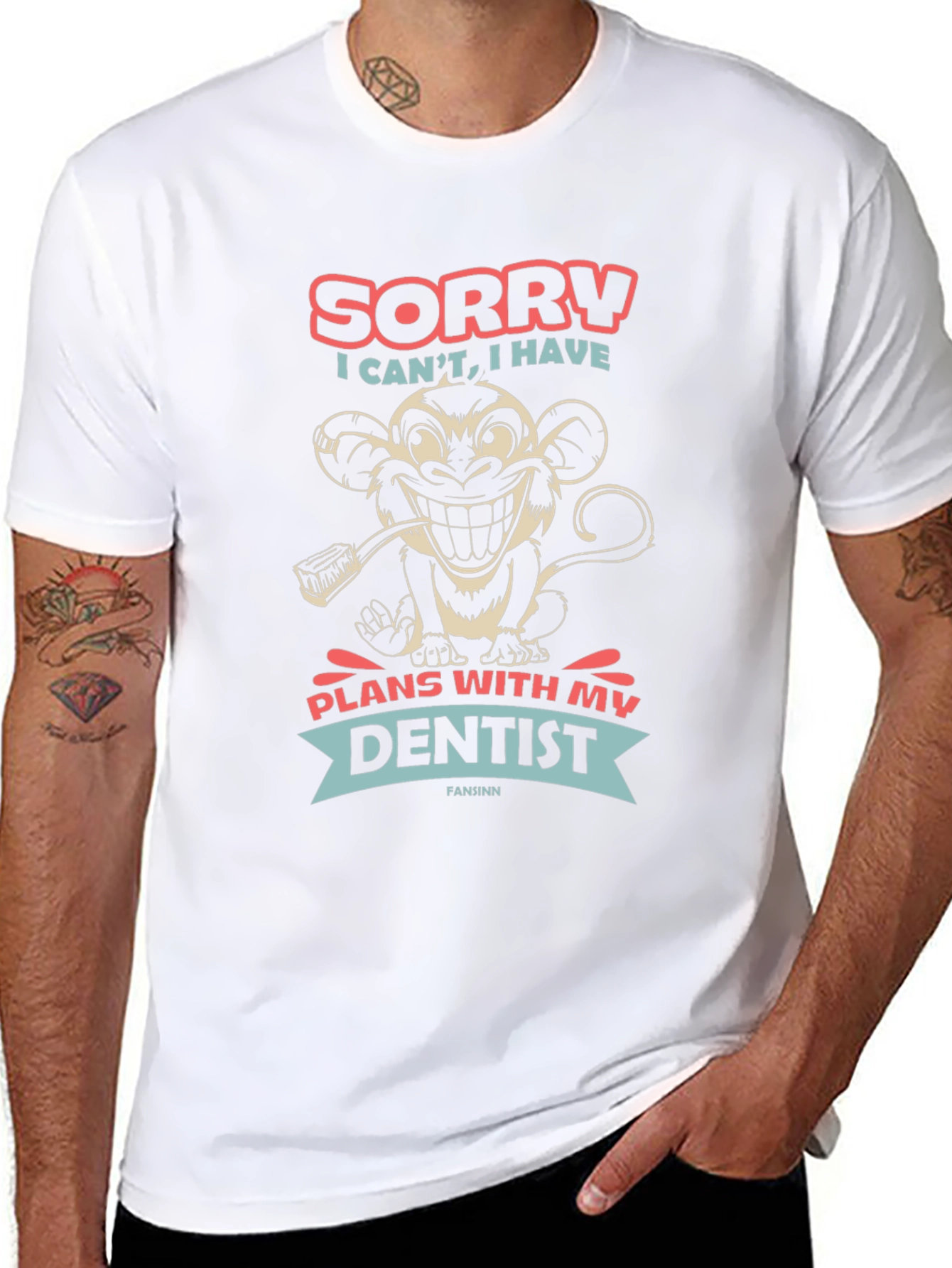 Black Sorry I Can't Dentist Monkey T-Shirt view 8
