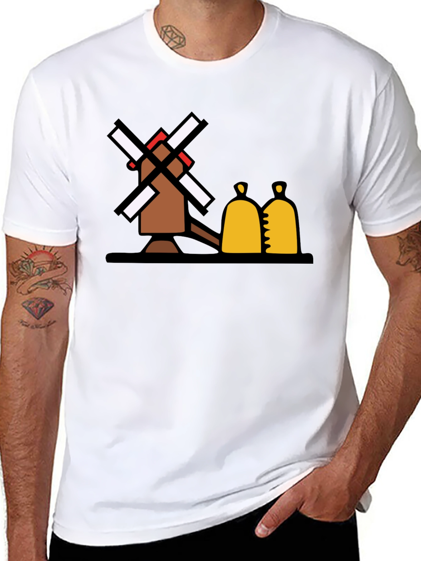 Black Novelty Windmill Graphic Tee - Black Cotton Blend view 8