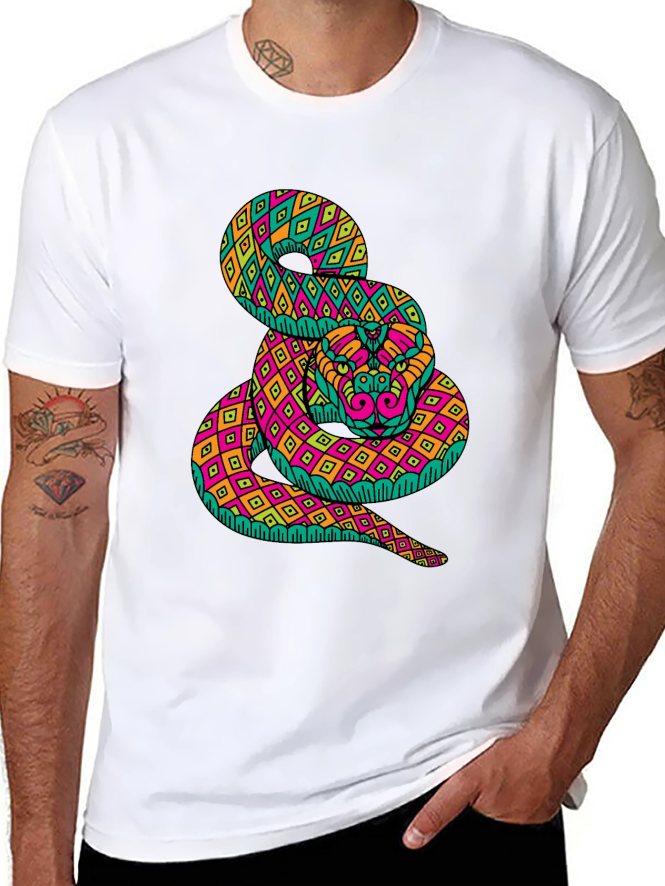 Black Psychedelic Snake Graphic Tee - Bold Black T-Shirt view 8