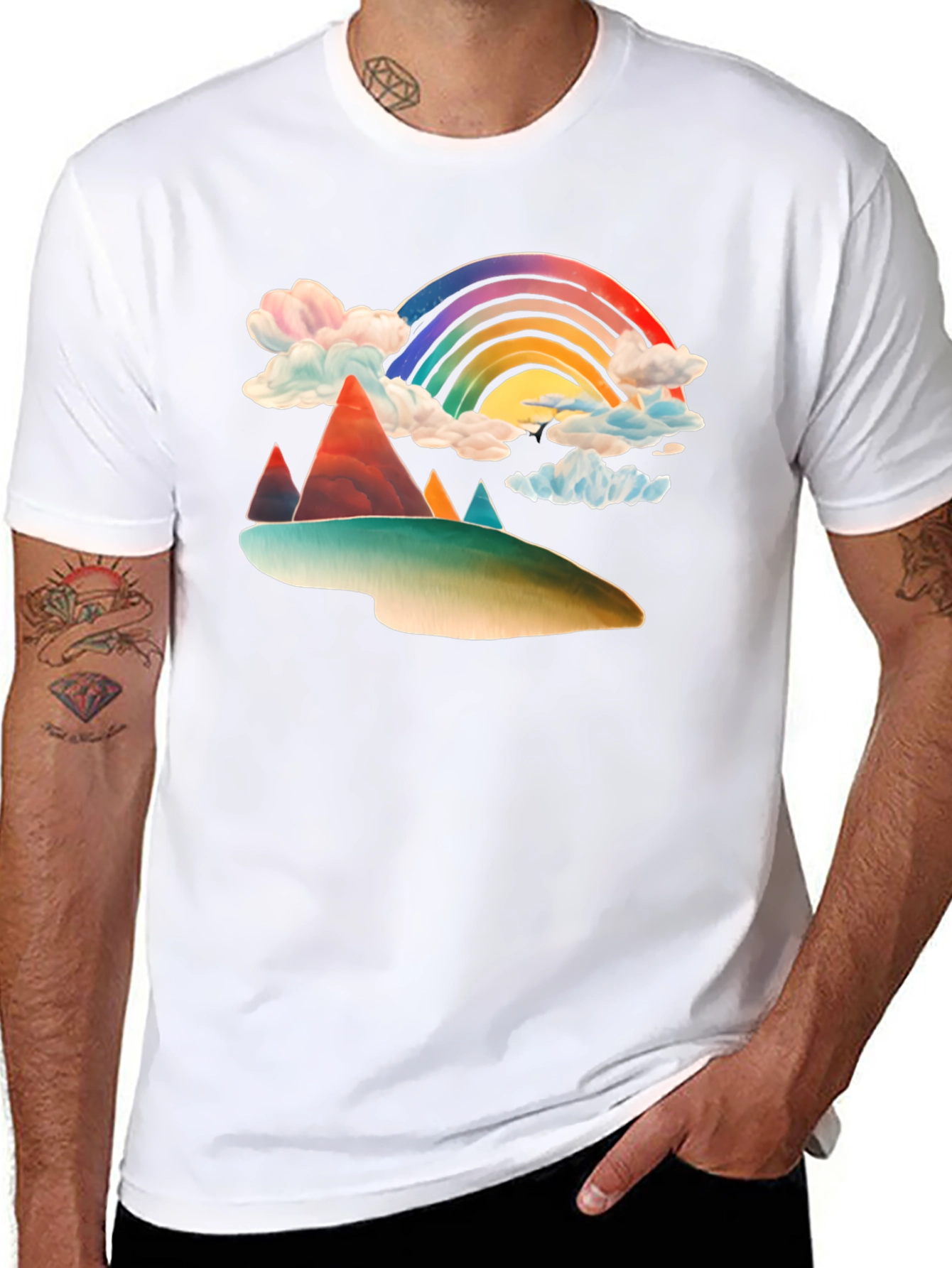Black Rainbow Mountain Graphic Tee - Black Cotton Blend view 8
