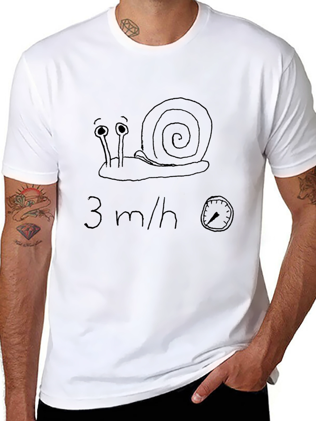 Black Funny Snail 3 m/h T-Shirt - Novelty Graphic Tee view 8