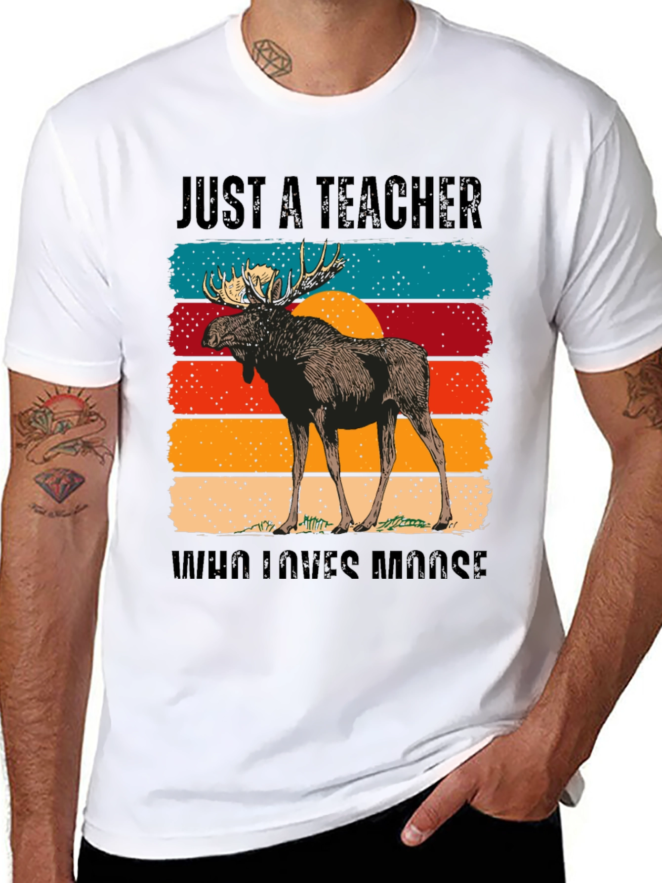 Black Just A Teacher Who Loves Moose T-Shirt view 8